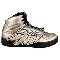 ADIDAS x JEREMY SCOTT Size 9 Silver Black Leather Metallic Wing Sneakers