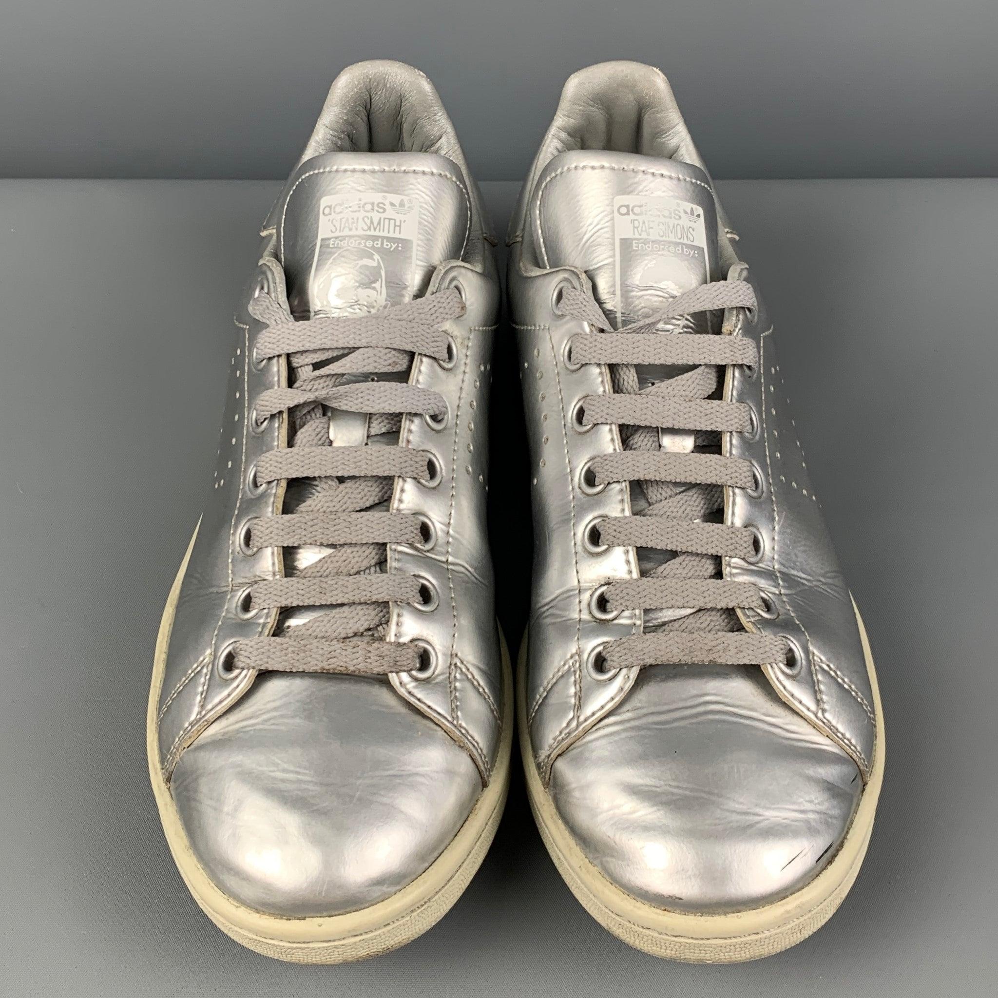 Men's ADIDAS x RAF SIMONS Size 8.5 Silver Metallic Leather Low Top Sneakers