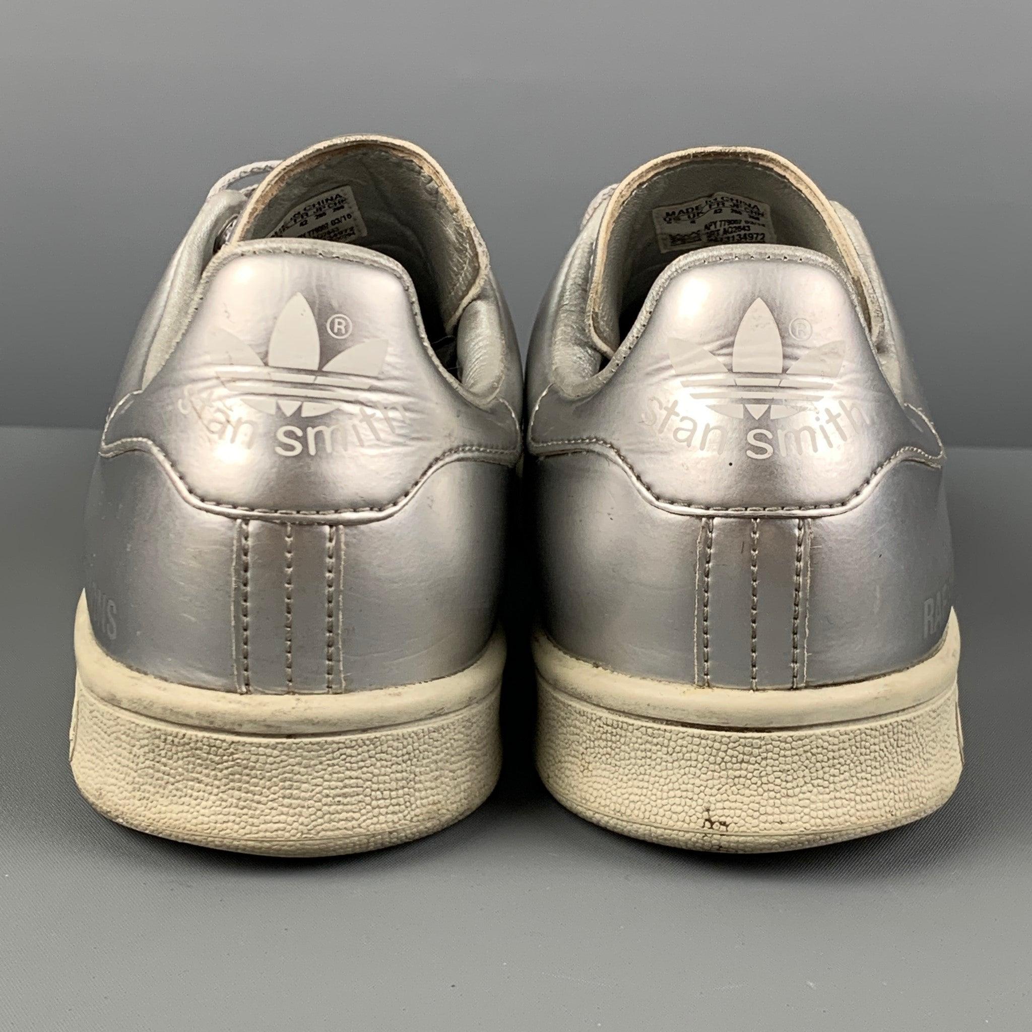ADIDAS x RAF SIMONS Size 8.5 Silver Metallic Leather Low Top Sneakers 1