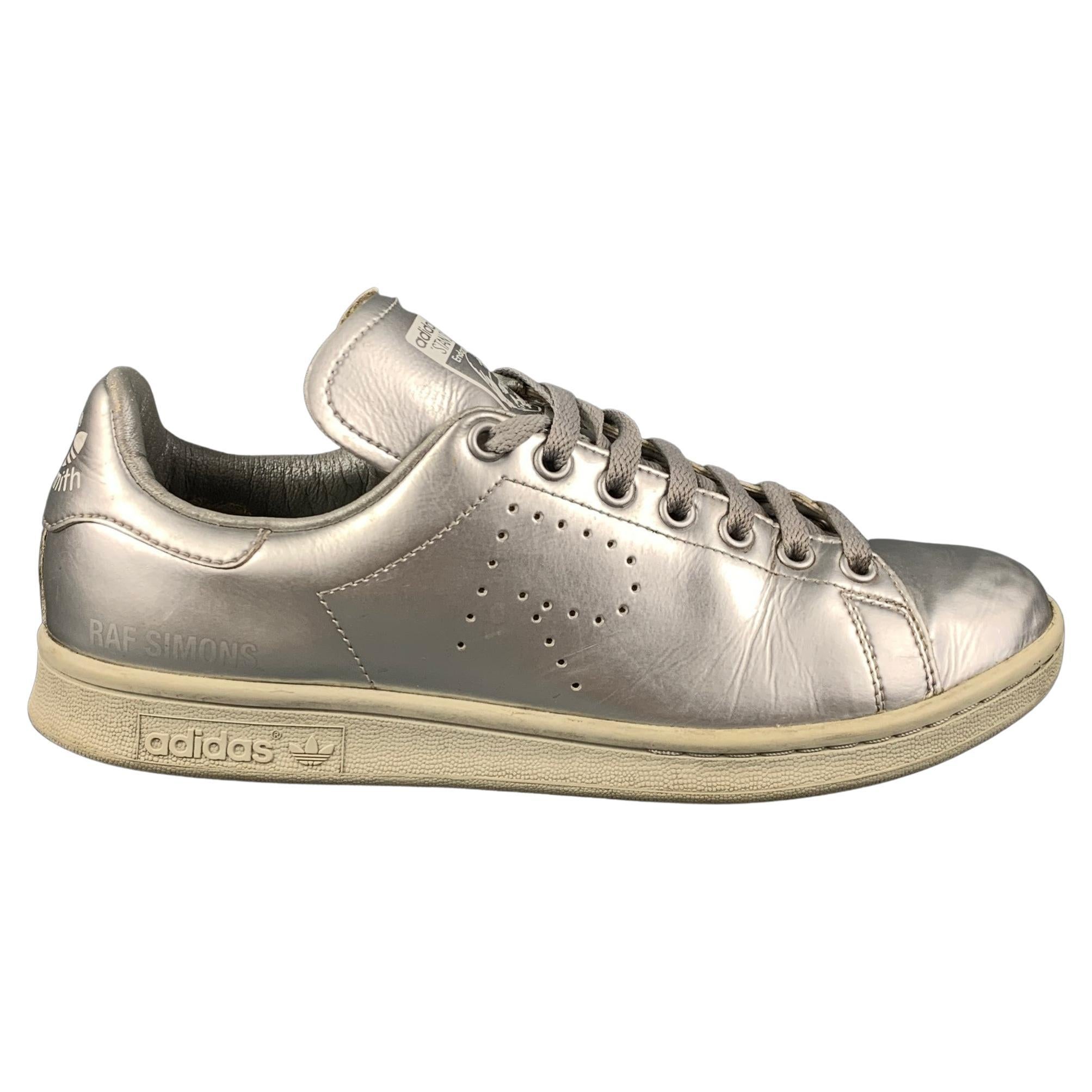 ADIDAS x RAF SIMONS Size 8.5 Silver Metallic Leather Low Top Sneakers