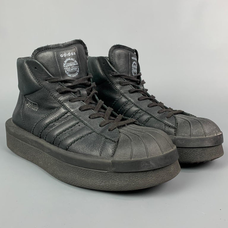 ADIDAS X RICK OWENS AW 2016 Size 10 Black Leather High Top Mastodon  Trainers For Sale at 1stDibs