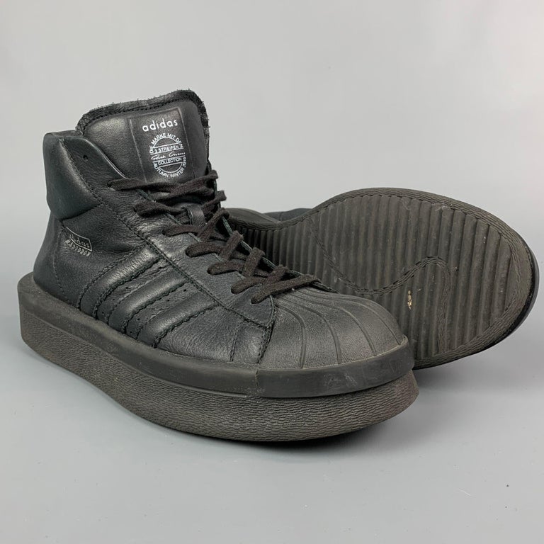 ADIDAS X RICK OWENS AW 2016 Size 10 Black Leather High Top Mastodon  Sneakers For Sale at 1stDibs