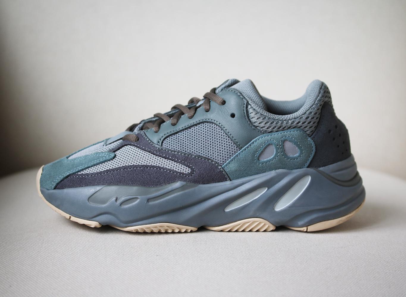 Since adidas Originals' first collaboration with Kanye West back in 2013, each release has garnered huge success - we expect his 'Yeezy Boost 700 V2' sneakers will cause the same kind of frenzy. 
This teal blue and grey pair is made from overlapping