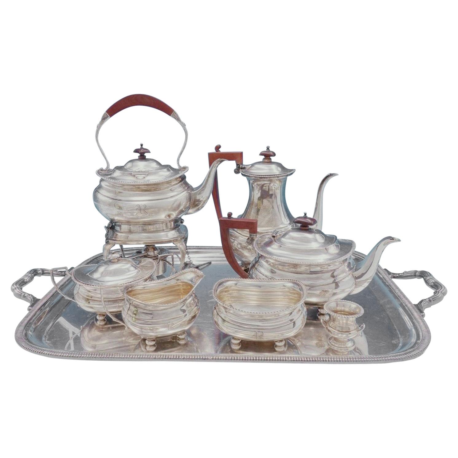 Adie Brothers English Sterling Silver Tea Set 7-Piece with Tray George II Style