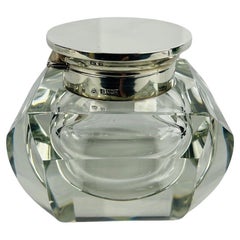 Adie Brothers Ltd, Sterling Silver & Crystal Vanity Jar or Inkwell C. 1955