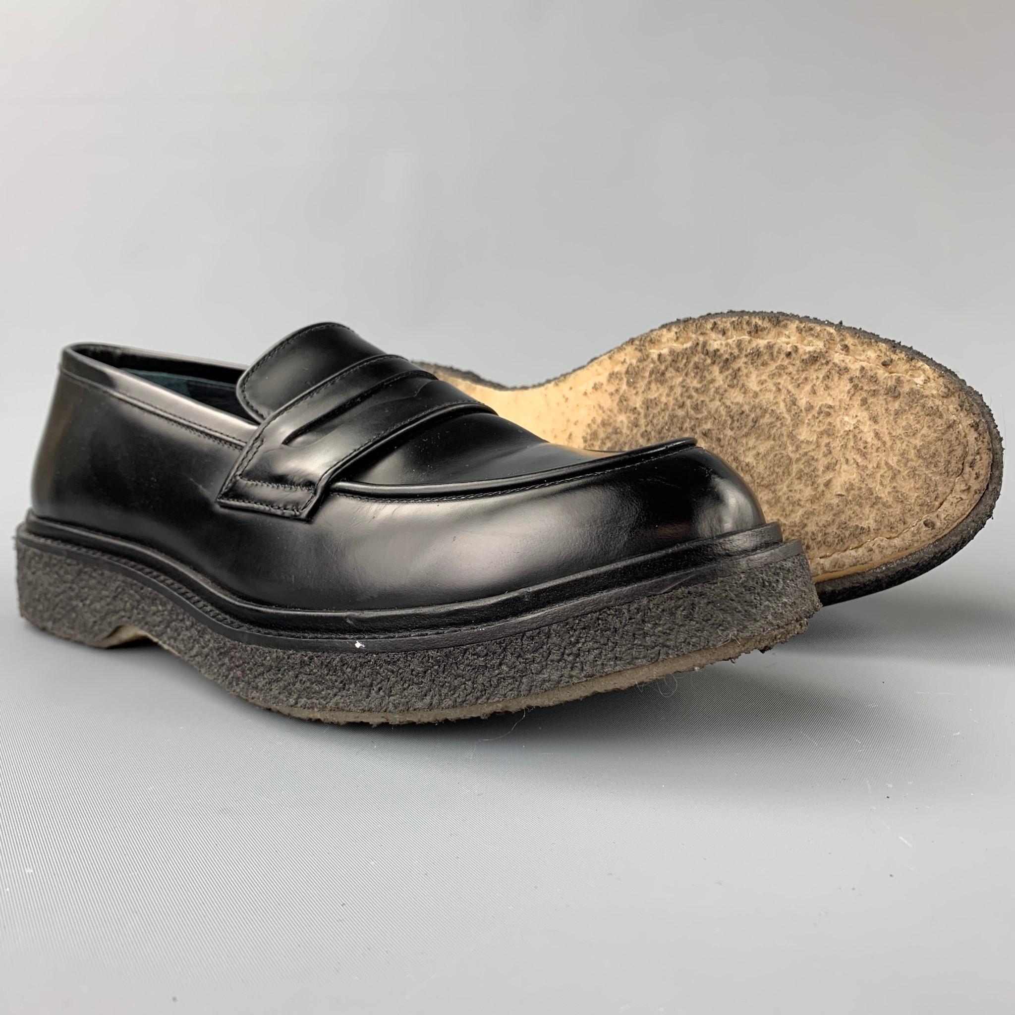 ADIEU PARIS Size 10 Black Leather Penny Strap Crepe Sole Loafer In Good Condition In San Francisco, CA