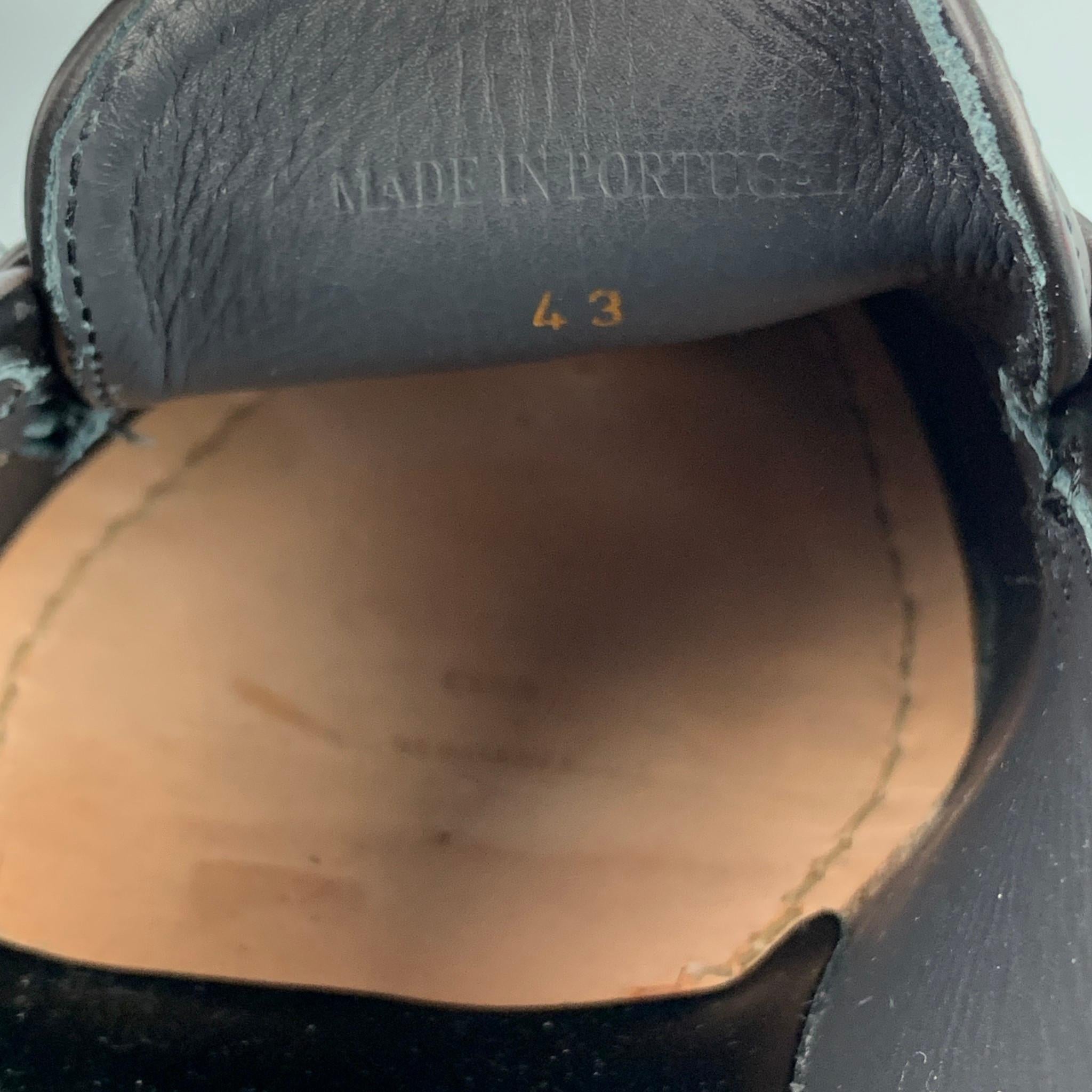 ADIEU PARIS Size 10 Black Leather Penny Strap Crepe Sole Loafer 1