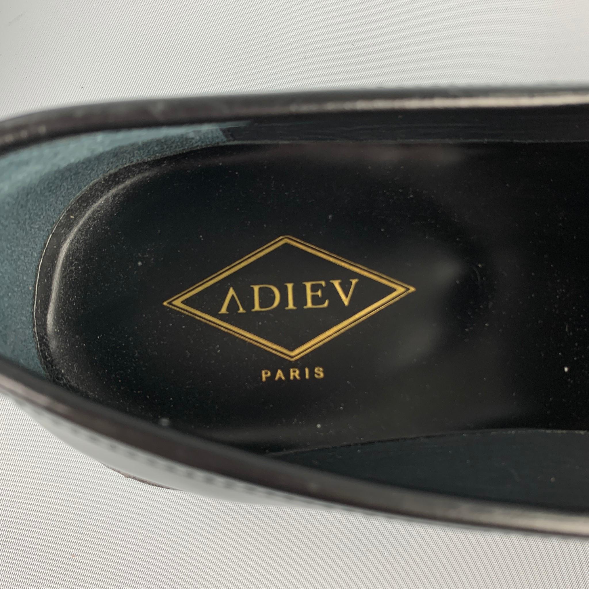 ADIEU PARIS Size 10 Black Leather Penny Strap Crepe Sole Loafer 2