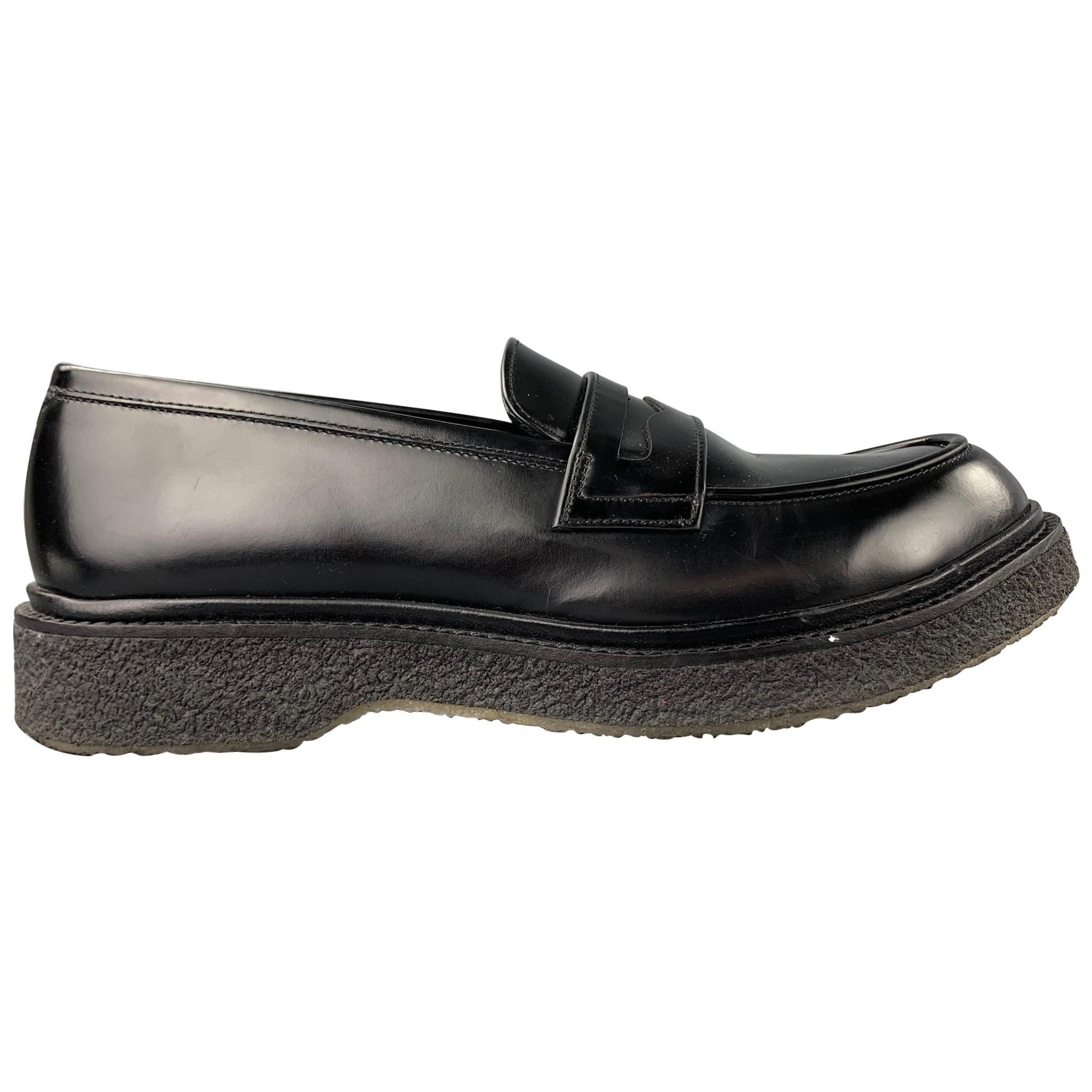 ADIEU PARIS Size 10 Black Leather Penny Strap Crepe Sole Loafer