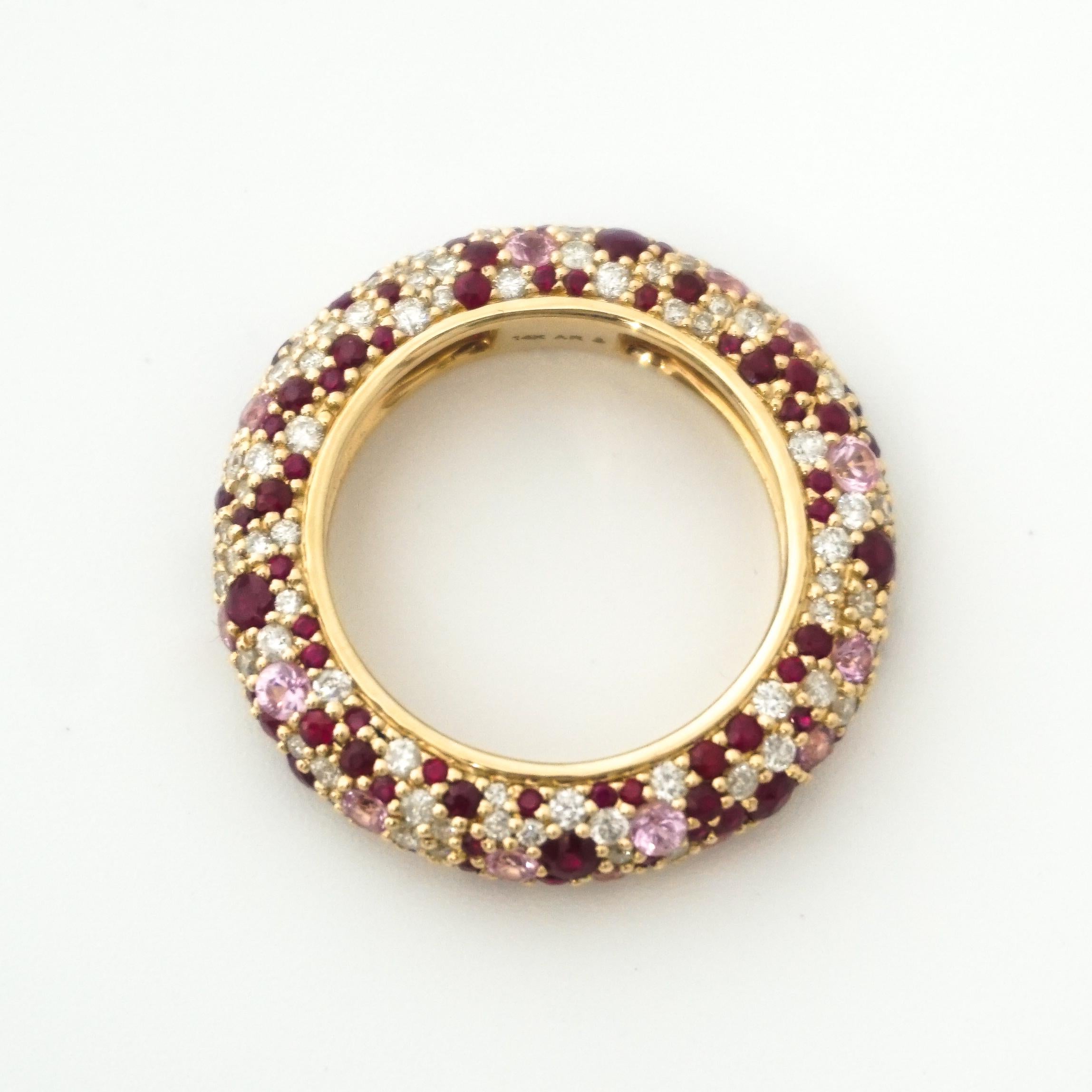 Adina Reyter Großer Rubin + Pink Saphir + Diamant Pavé Ring, Größe 6 (Rundschliff)