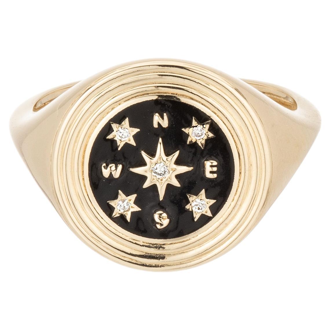 Adina Reyter One of a Kind Compass Ceramic + Diamond Signet Ring - Y14, Size 6 For Sale