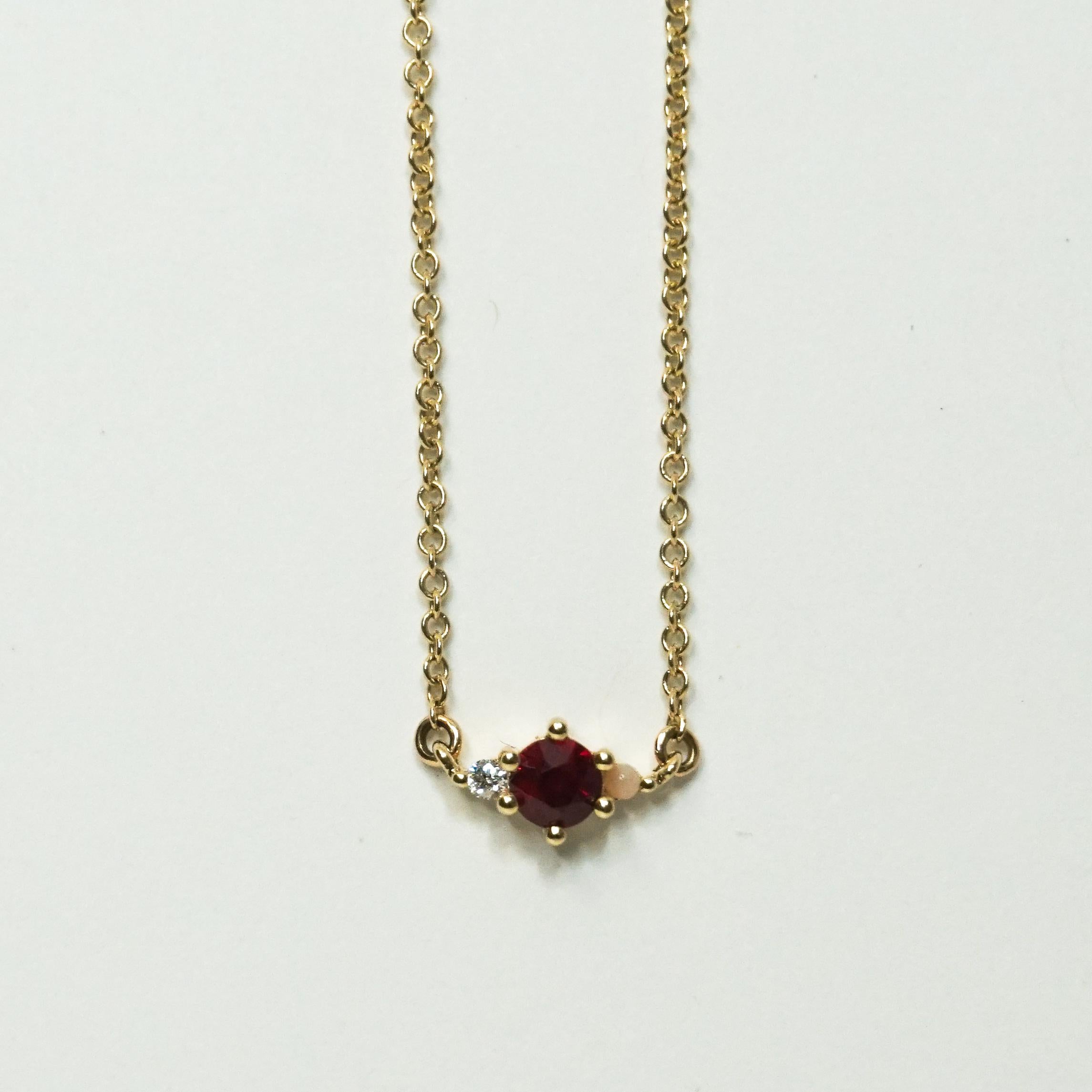 Round Cut Adina Reyter One of a Kind Diamond + Ruby + Pink Opal Trio Necklace For Sale