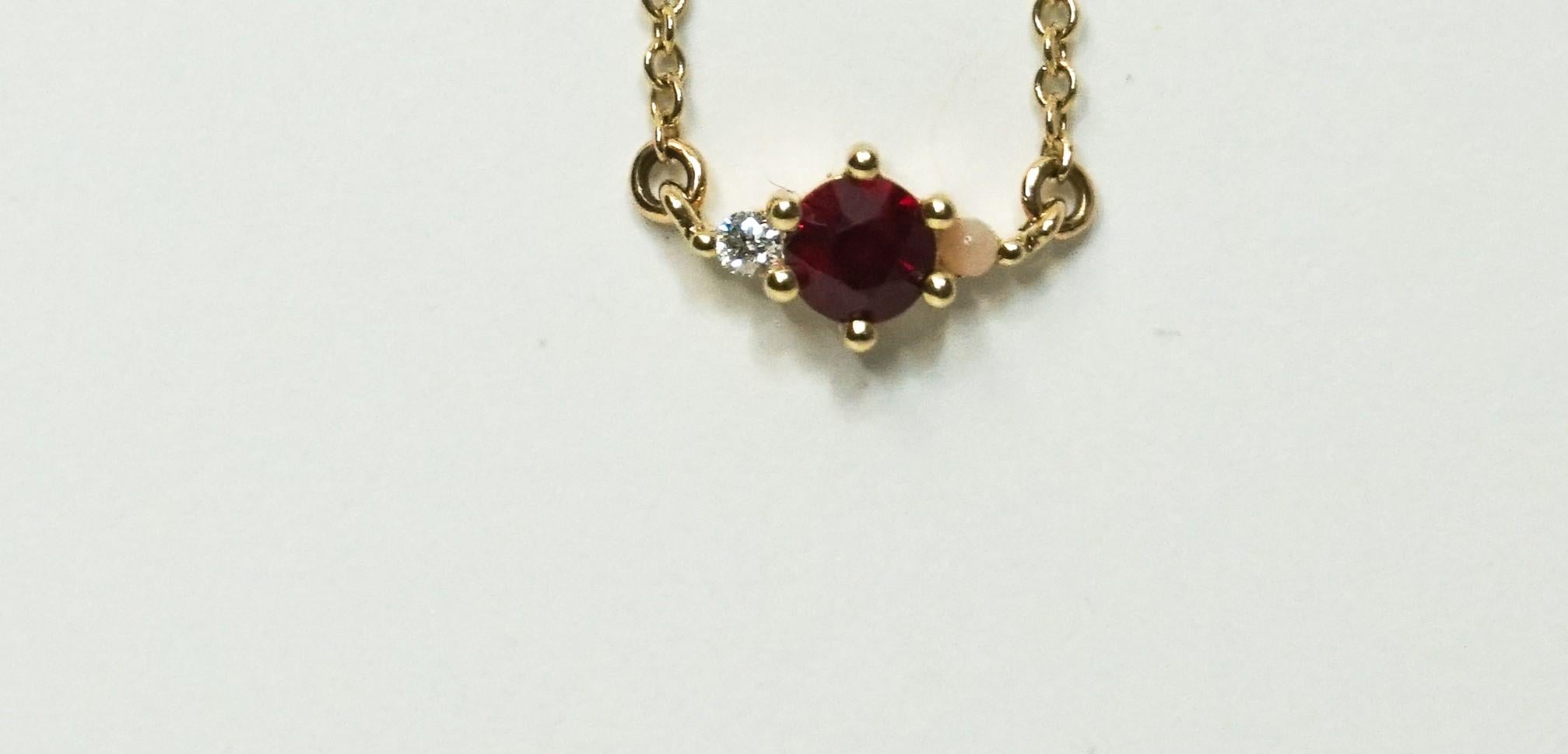 Adina Reyter One of a Kind Diamond + Ruby + Pink Opal Trio Necklace In New Condition For Sale In Sherman Oaks, CA