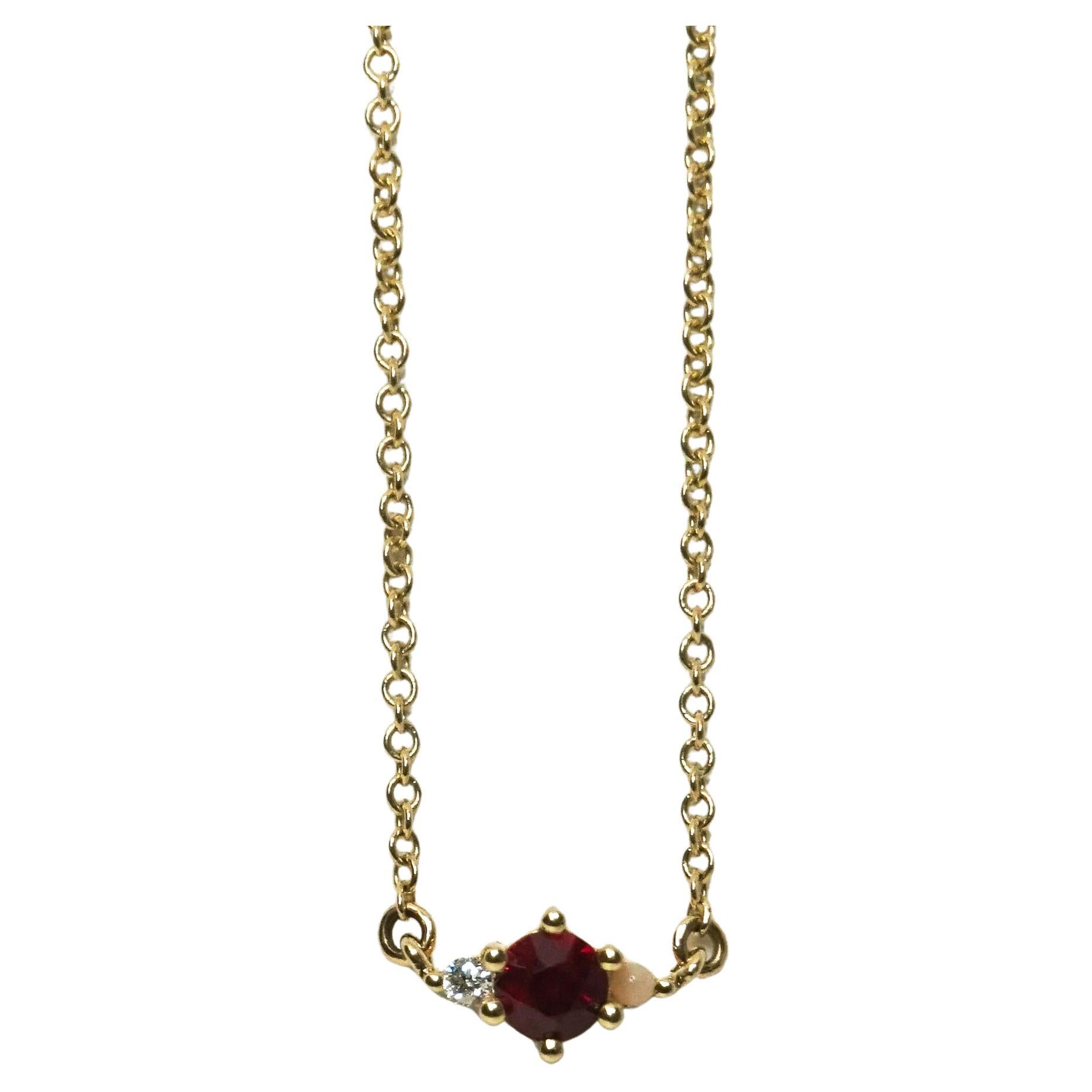 Adina Reyter One of a Kind Diamond + Ruby + Pink Opal Trio Necklace For Sale