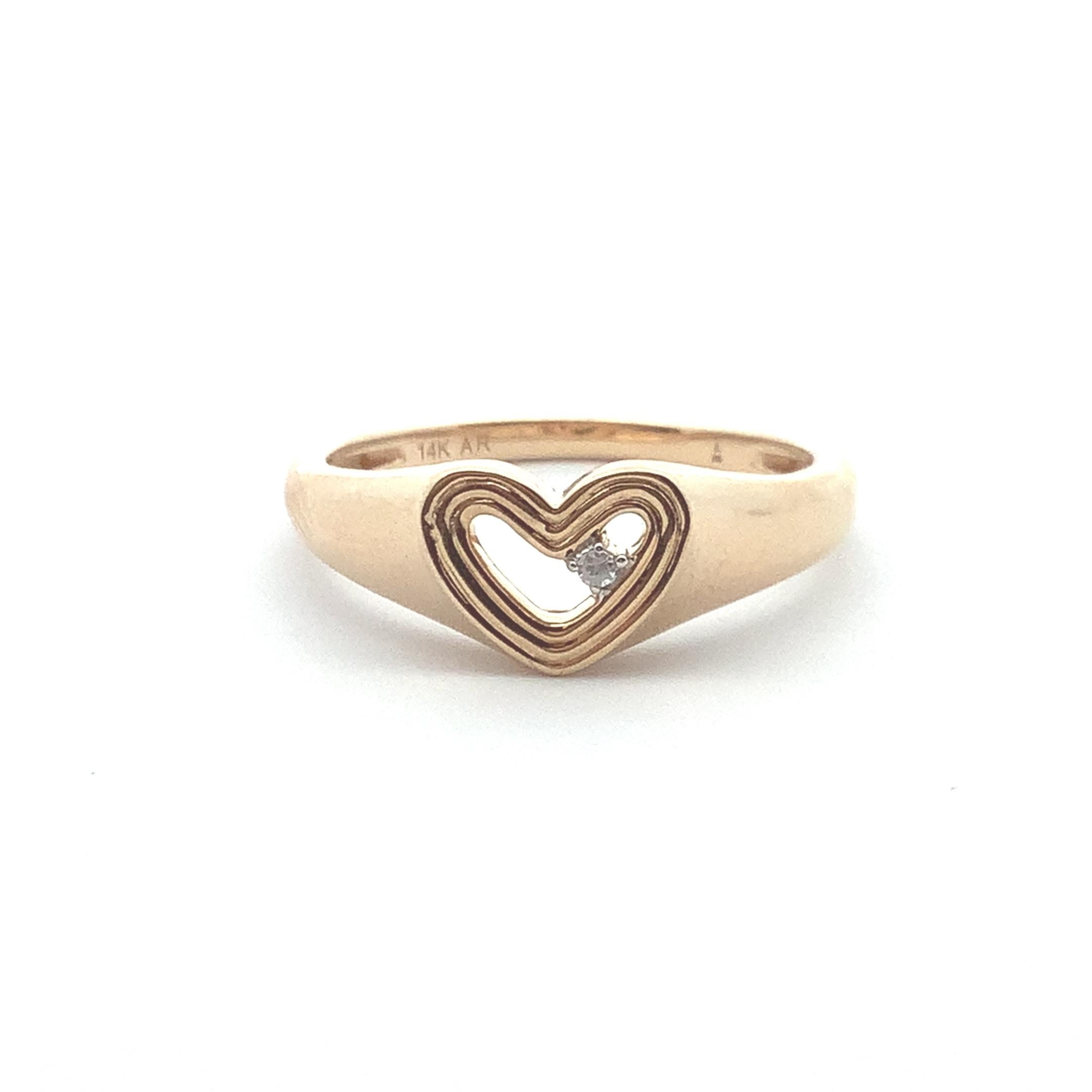 Round Cut Adina Reyter One of a Kind Groovy Heart Signet Ring For Sale