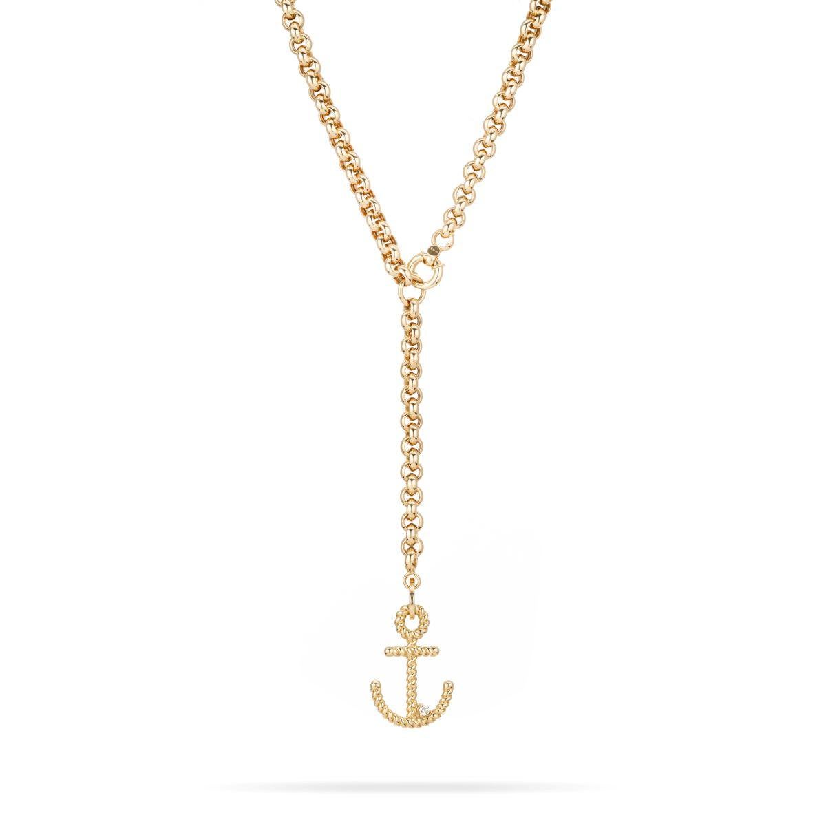 Round Cut Adina Reyter One of a Kind Large Diamond Anchor Rolo Lariat Necklace For Sale