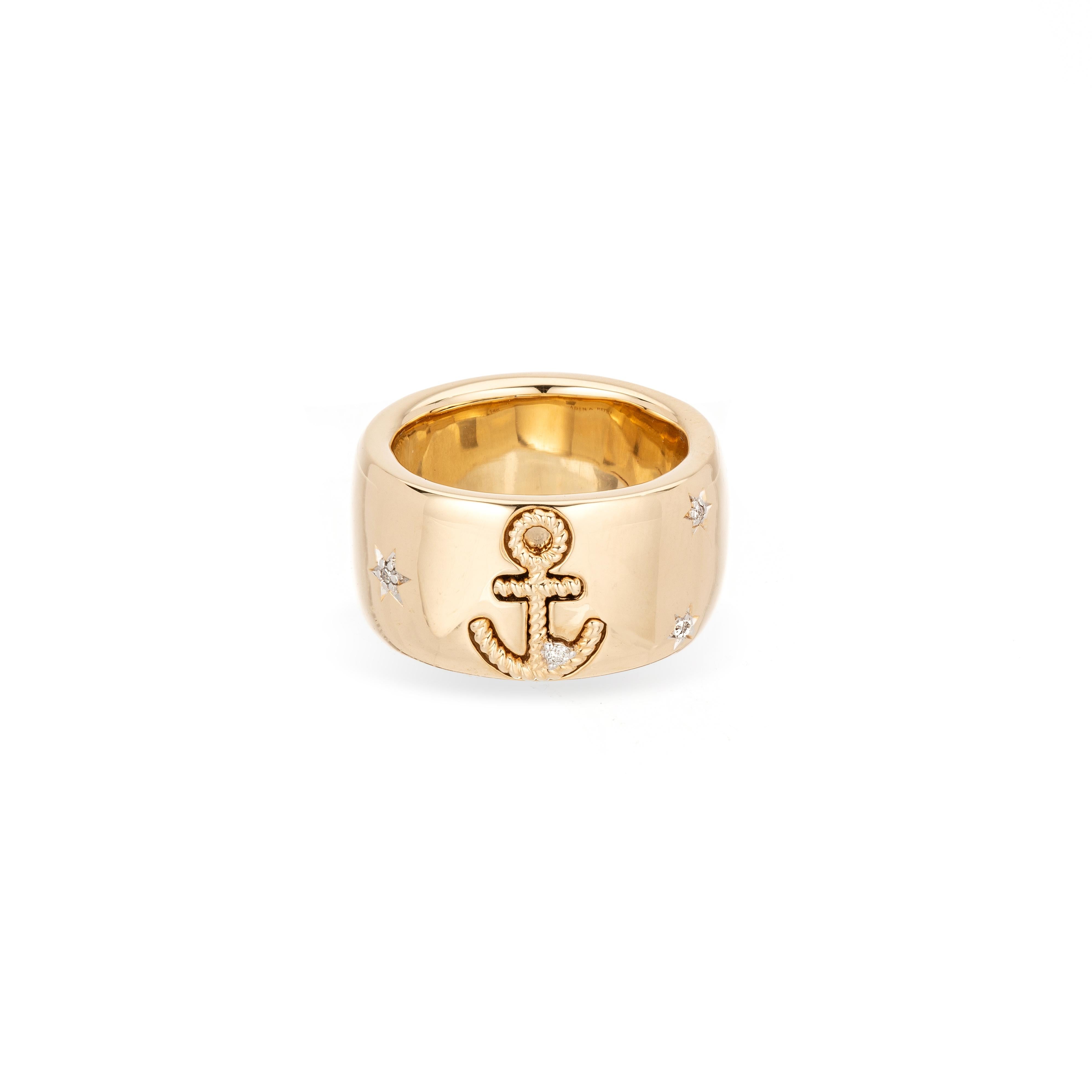 Adina Reyter One of a Kind Pavé Anchor + Compass Barrel Ring - Y14

14k yellow gold barrel ring with an anchor and compass symbols, embellished with hand set diamonds. 

Measurements: 3mm band, Ring size 6

Total Diamond Carat Weight: 0.06 CT

