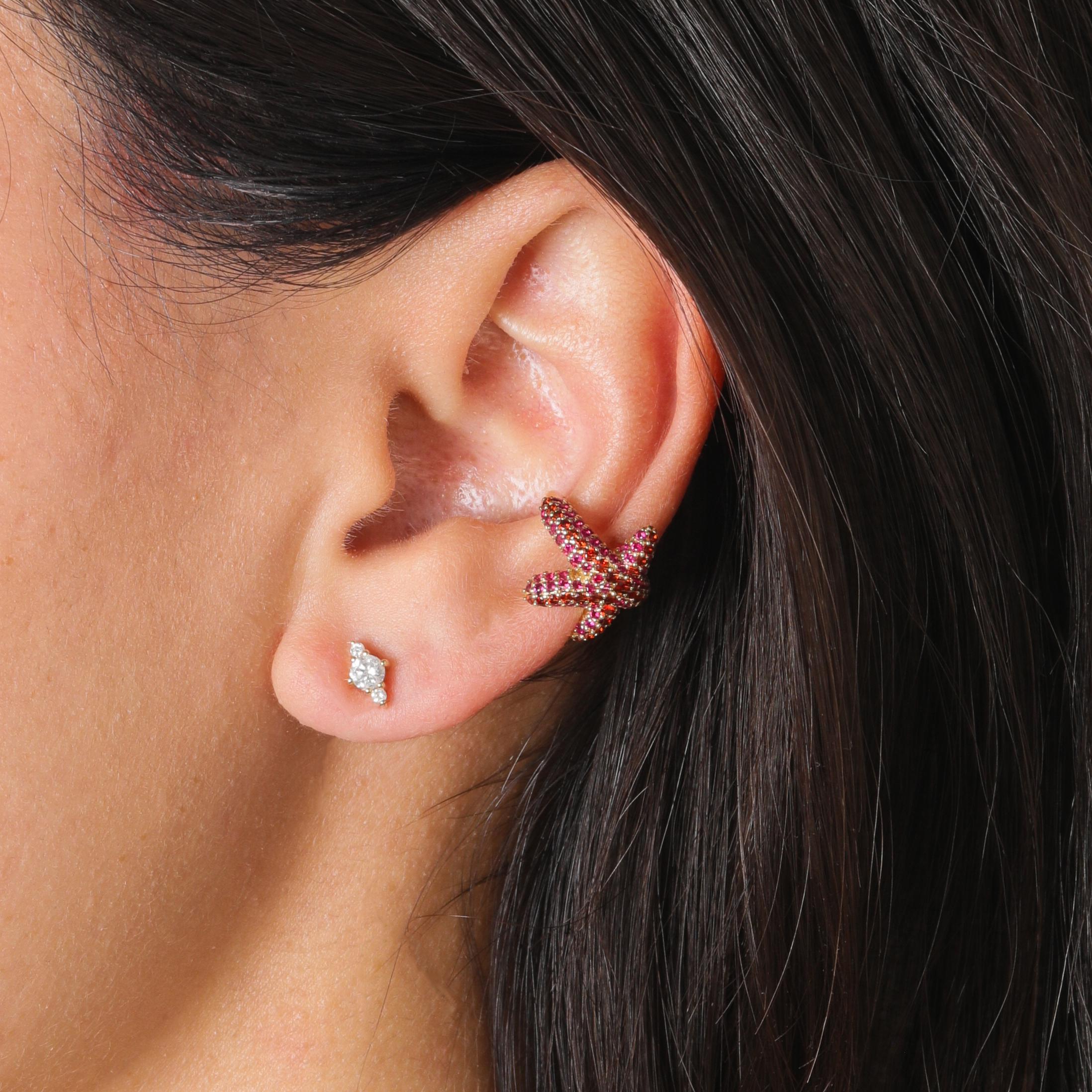 Round Cut Adina Reyter One of a Kind Ruby + Garnet Starfish Ear Cuff - Y14