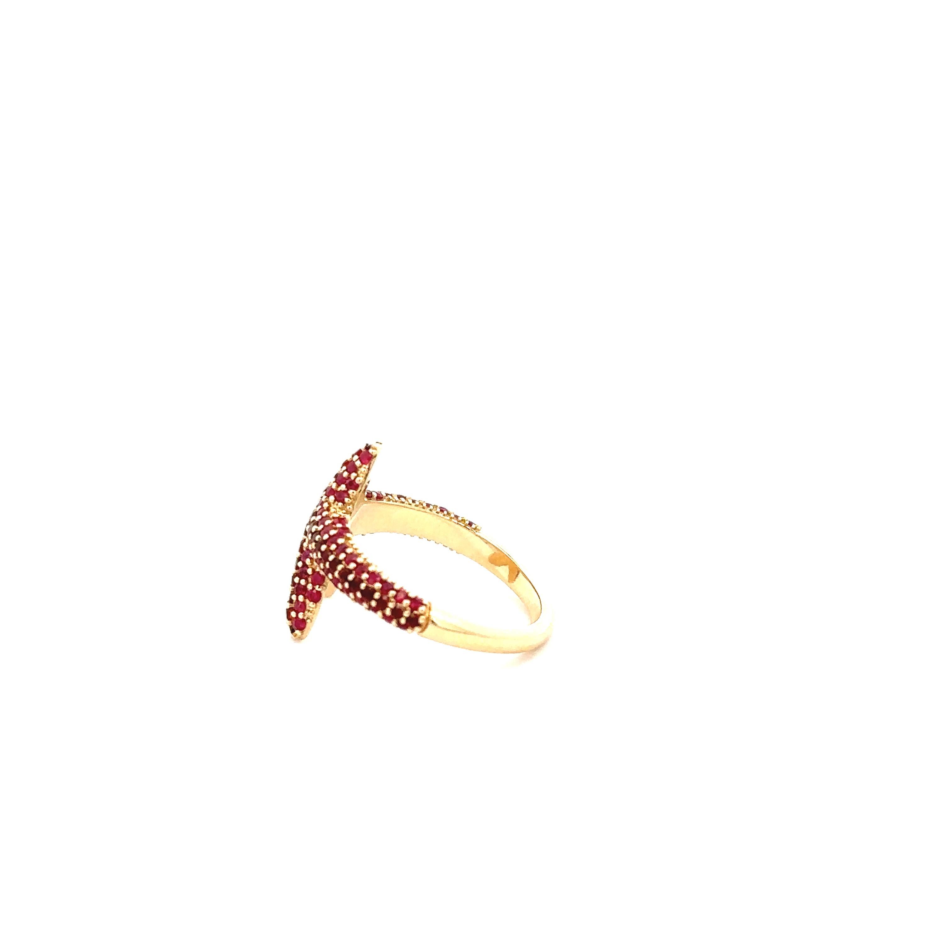 Einzigartiger Seesternring von Adina Reyter mit Rubin + Granat - Y14 (Rundschliff)