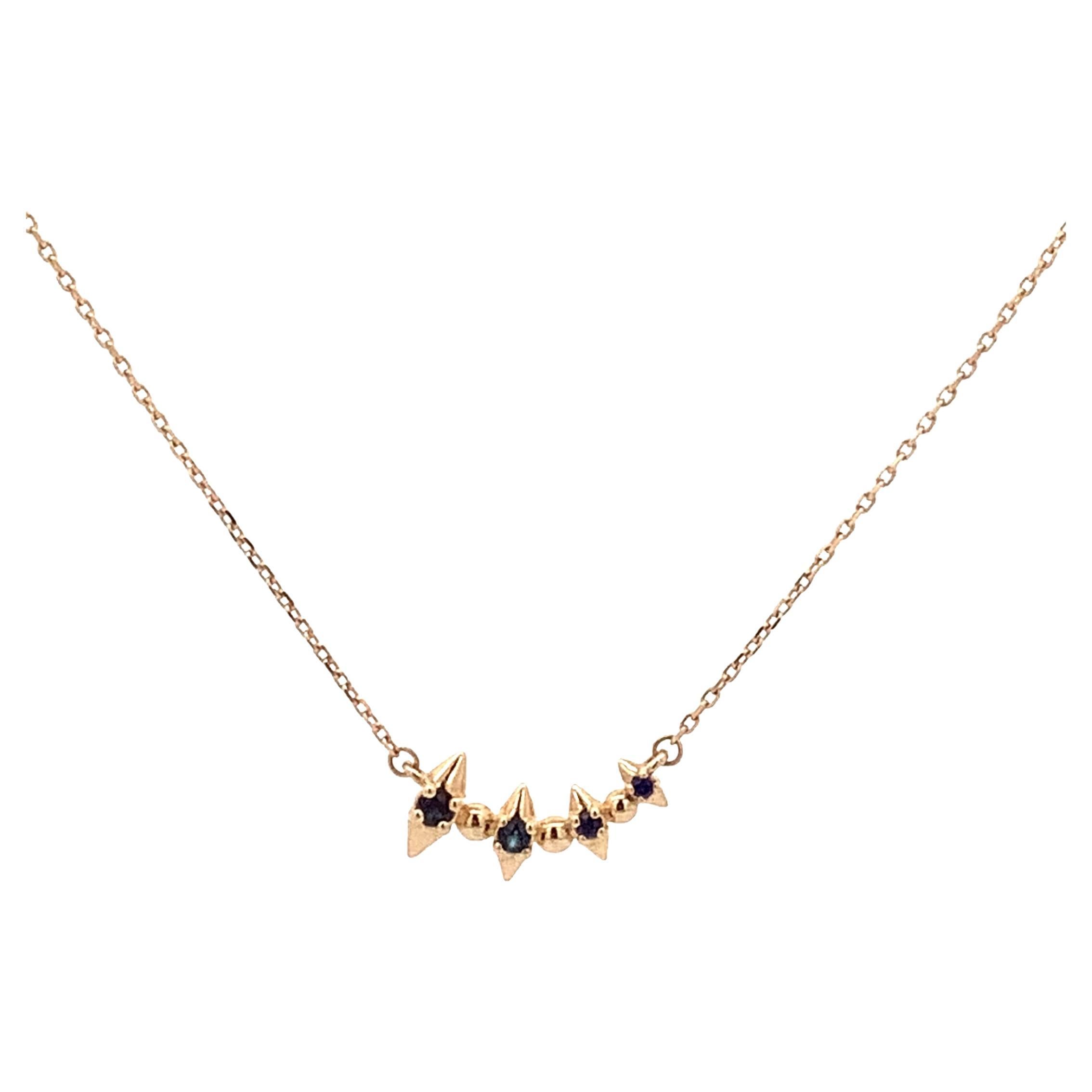 Adina Reyter One of a Kind Sapphire Spike Curve Necklace - Y14

14k yellow gold necklace with 4 spikes with round prong-set sapphires. The curve measures 13.5mm. Features a dainty, adjustable 14/15/16