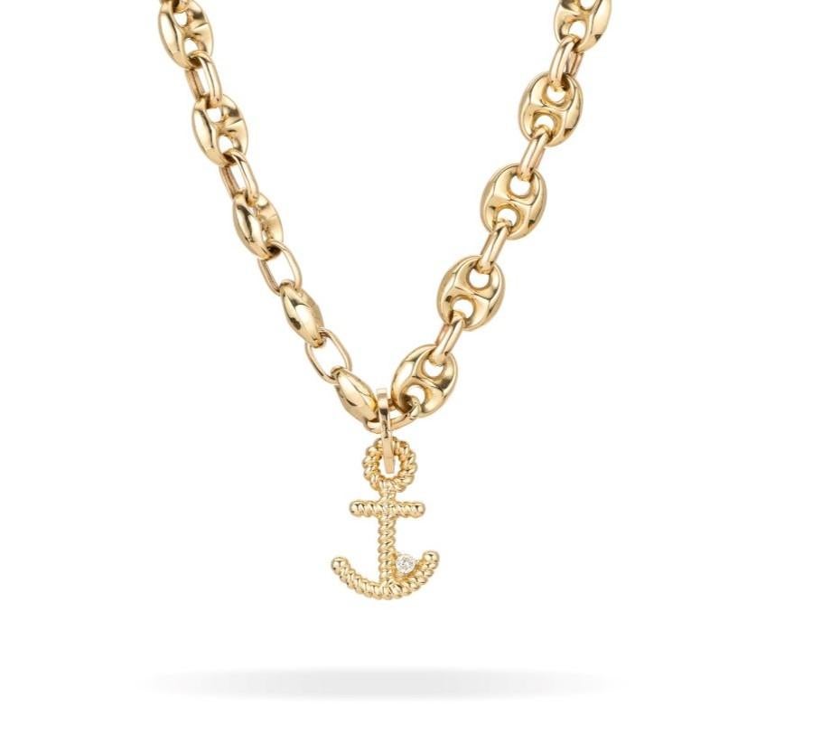 Adina Reyter One of a Kind Small Diamond Anchor Mariner Necklace In New Condition For Sale In Sherman Oaks, CA