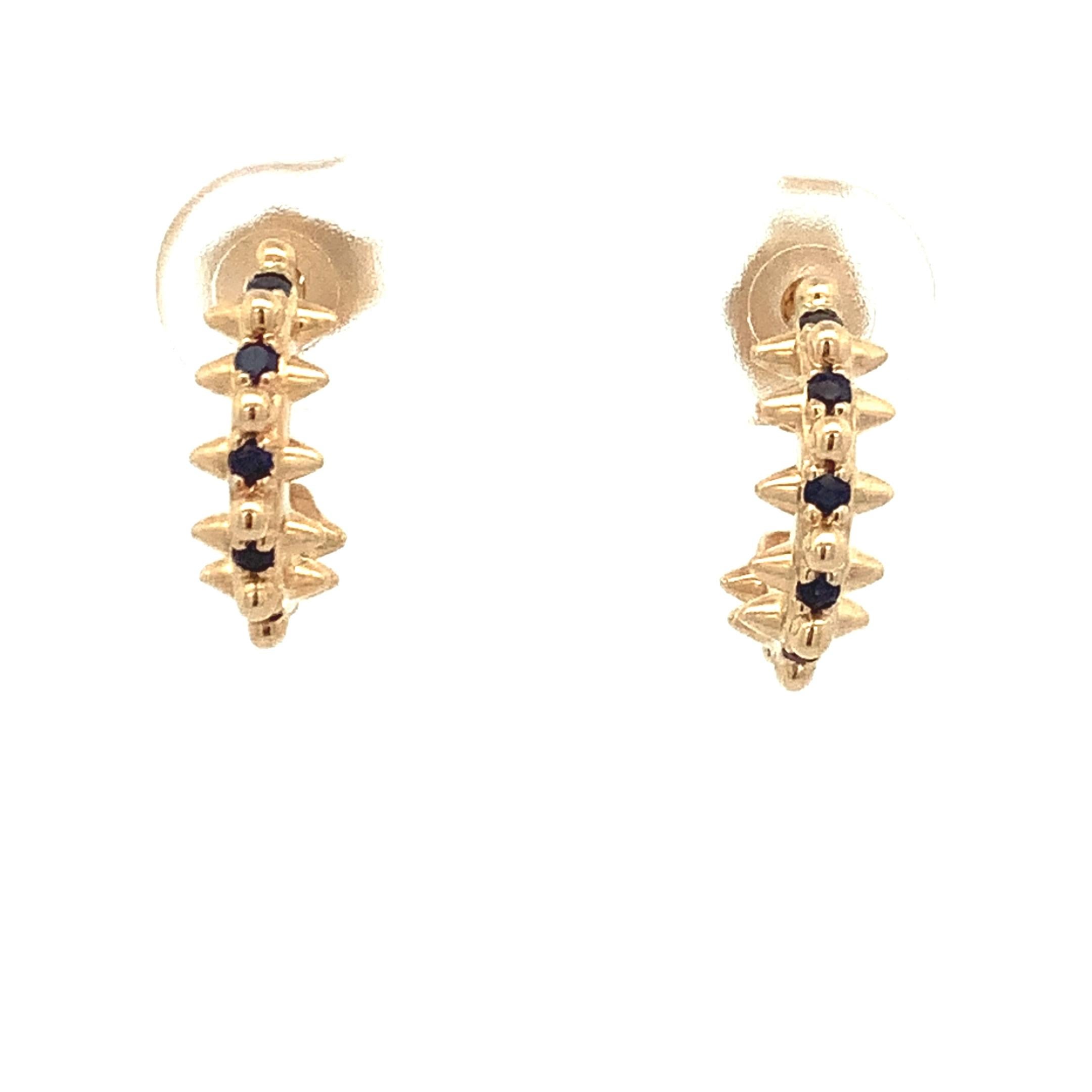 Adina Reyter One of a Kind Small Sapphire Spike Hoops

14k yellow gold spike hoop earrings. 

Hoop measures approximately 3.3mm x 1.9mm, with an outside diameter of 12mm. 

Pictured in second hole.