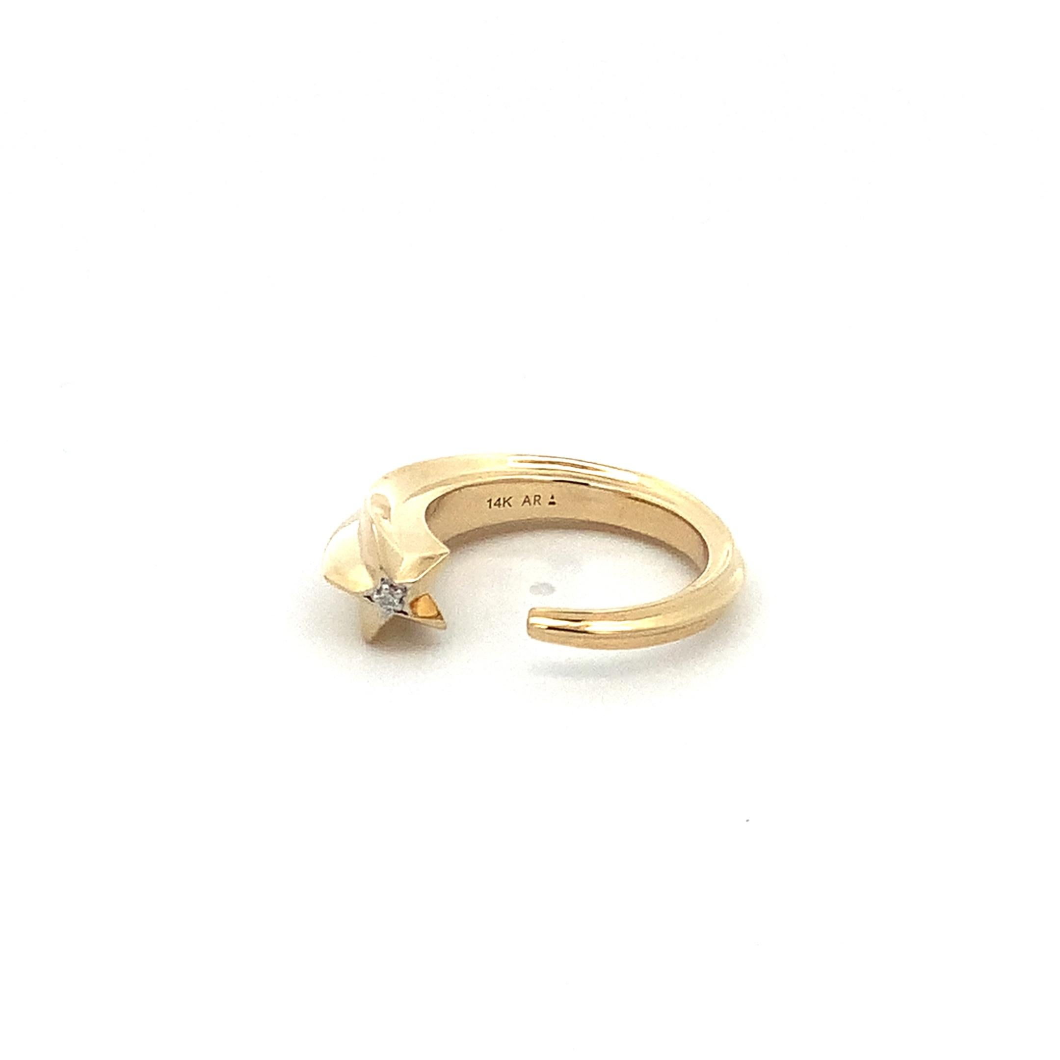 Adina Reyter One of a Kind Thick Thick Shooting Star Open Ring

14k yellow gold open band ring with hand-set diamond shooting star. Shoot for the stars in this ring!

Ring size 6.

Total Diamond Carat Weight: 0.008 ct

Ring pictured on pointer