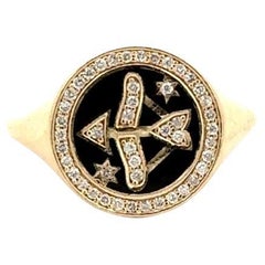 Adina Reyter One of a Kind Zodiac Ceramic + Diamond Sagittarius Signet Ring SZ 4
