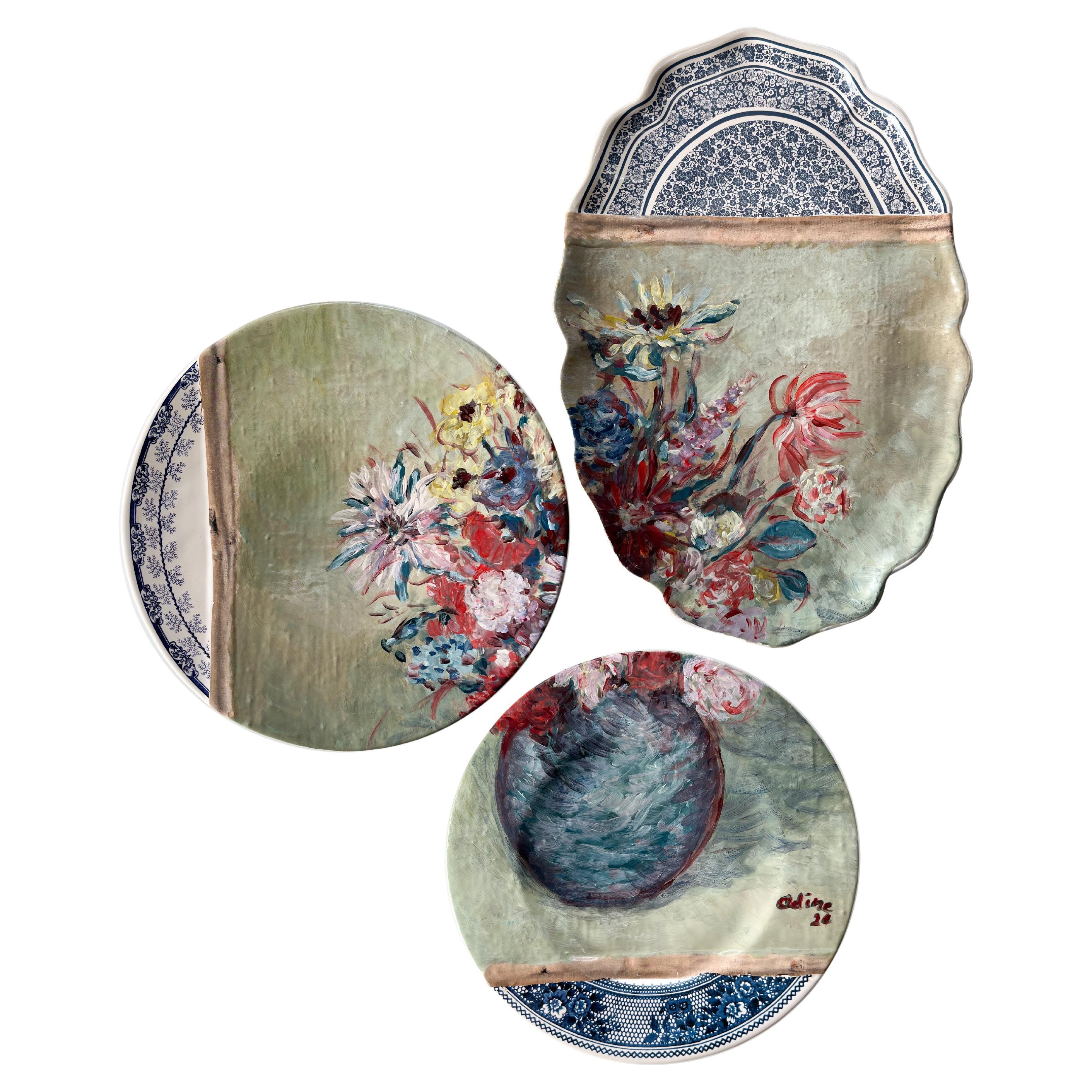 "Adine 2" - Contemporary Installation of Handmade Ceramic Plates - Set of 3 For Sale