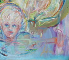 Large Colorful Abstract Expressionist Oil Painting with Turquoise, Circa 1960s