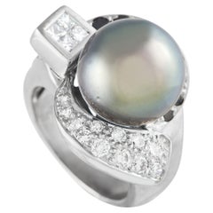 ADione 18k White Gold 1.05 Carat Diamond and Tahitian Pearl Ring
