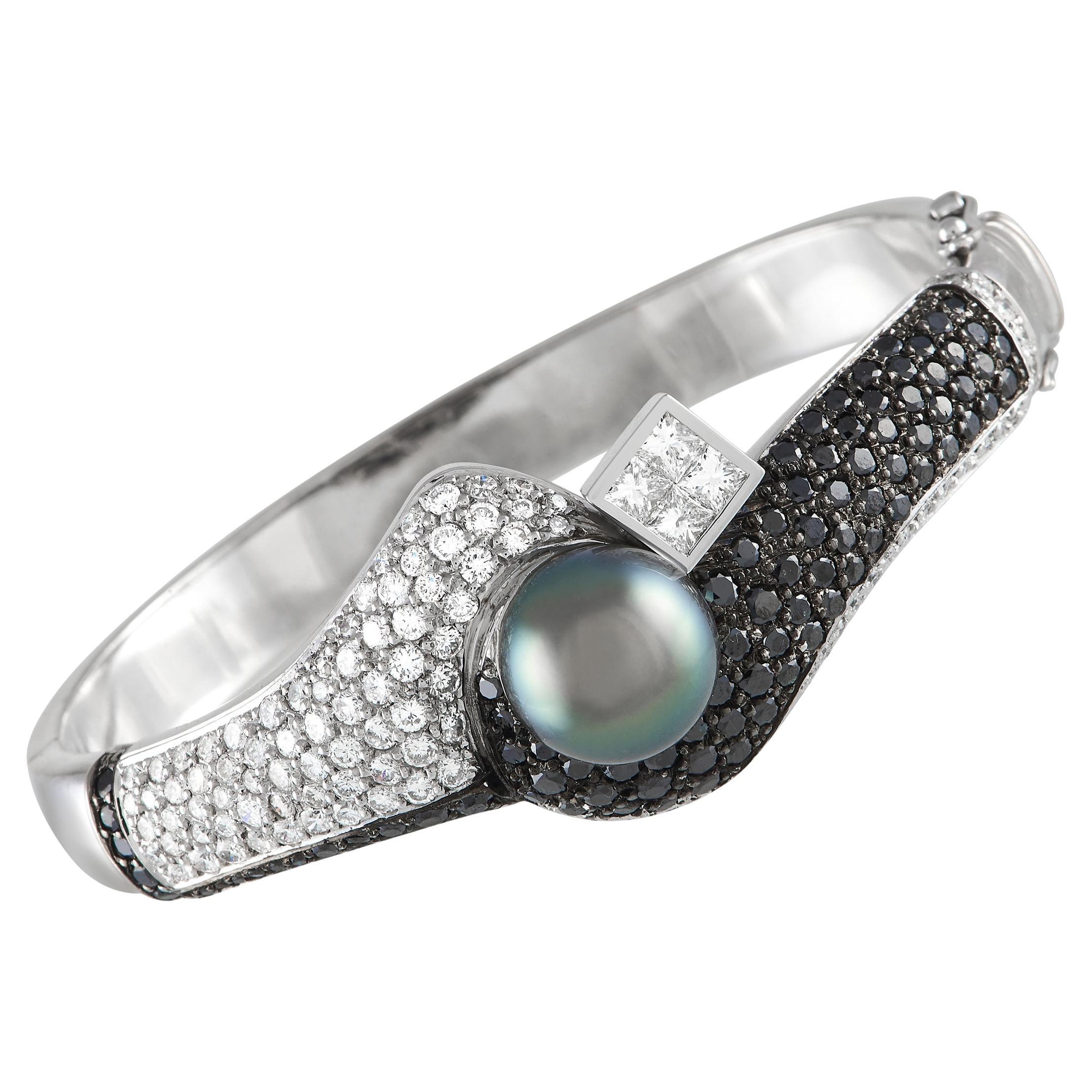 Adione 18k White Gold 4.30 Carat Diamond and Tahitian Pearl Bracelet