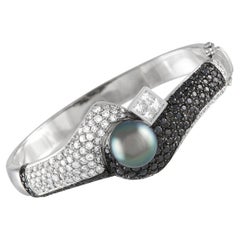 Adione Bracelet en or blanc 18 carats avec diamants de 4,30 carats et perles de Tahiti