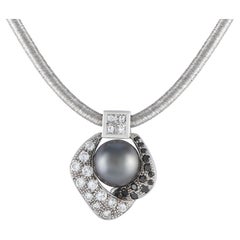 ADione White Gold 1.50ct White and 0.50ct Black Diamond Tahitian Pearl Necklace