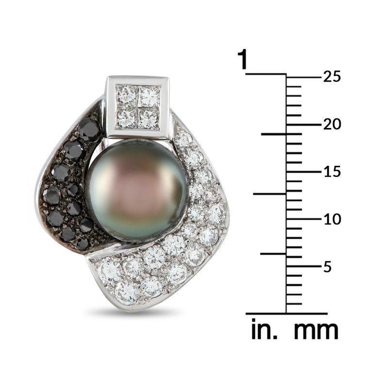 Round Cut ADione White Gold 1.65ct White & 0.70ct Black Diamond & Tahitian Pearl Earrings For Sale