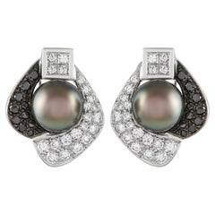 Boucles d'oreilles en or blanc ADione 1,65 ct de diamant blanc et 0,70 ct de diamant noir et perle de Tahiti