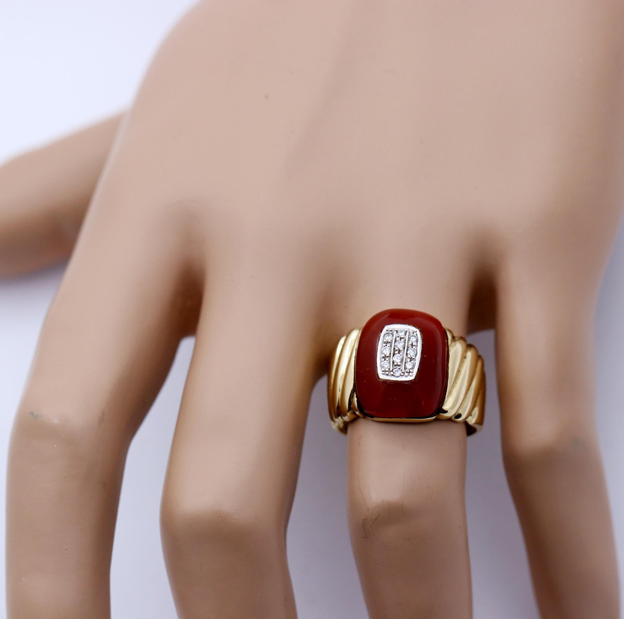 Women's or Men's Adioro Gold Ring with Carnelian and Diamonds