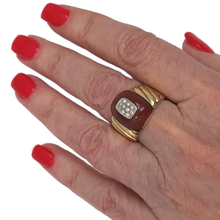 Adioro Gold Ring with Carnelian and Diamonds 2