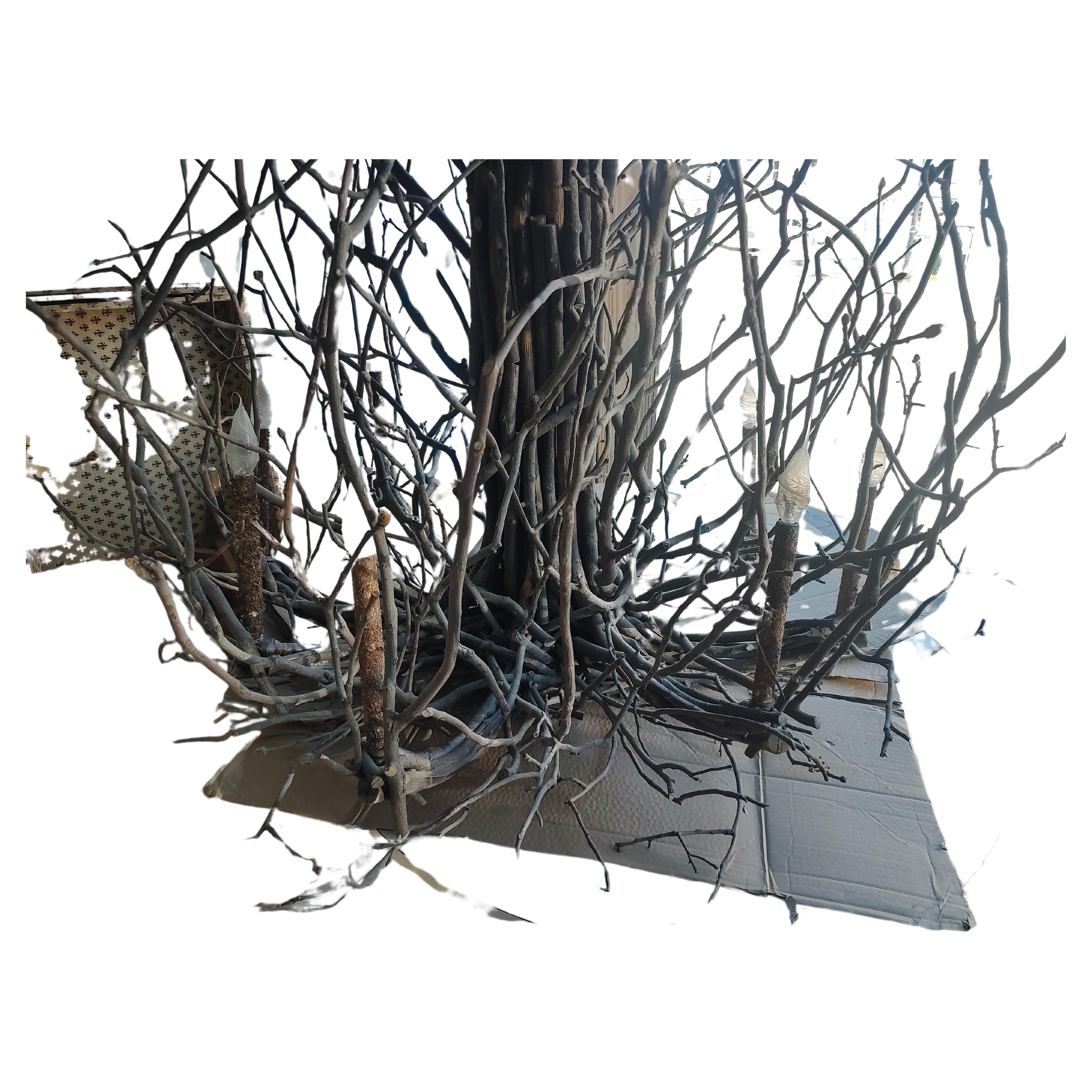 American Adirondack Arts & Crafts Bent Twig 14 Arm Chandelier 3 Available  For Sale