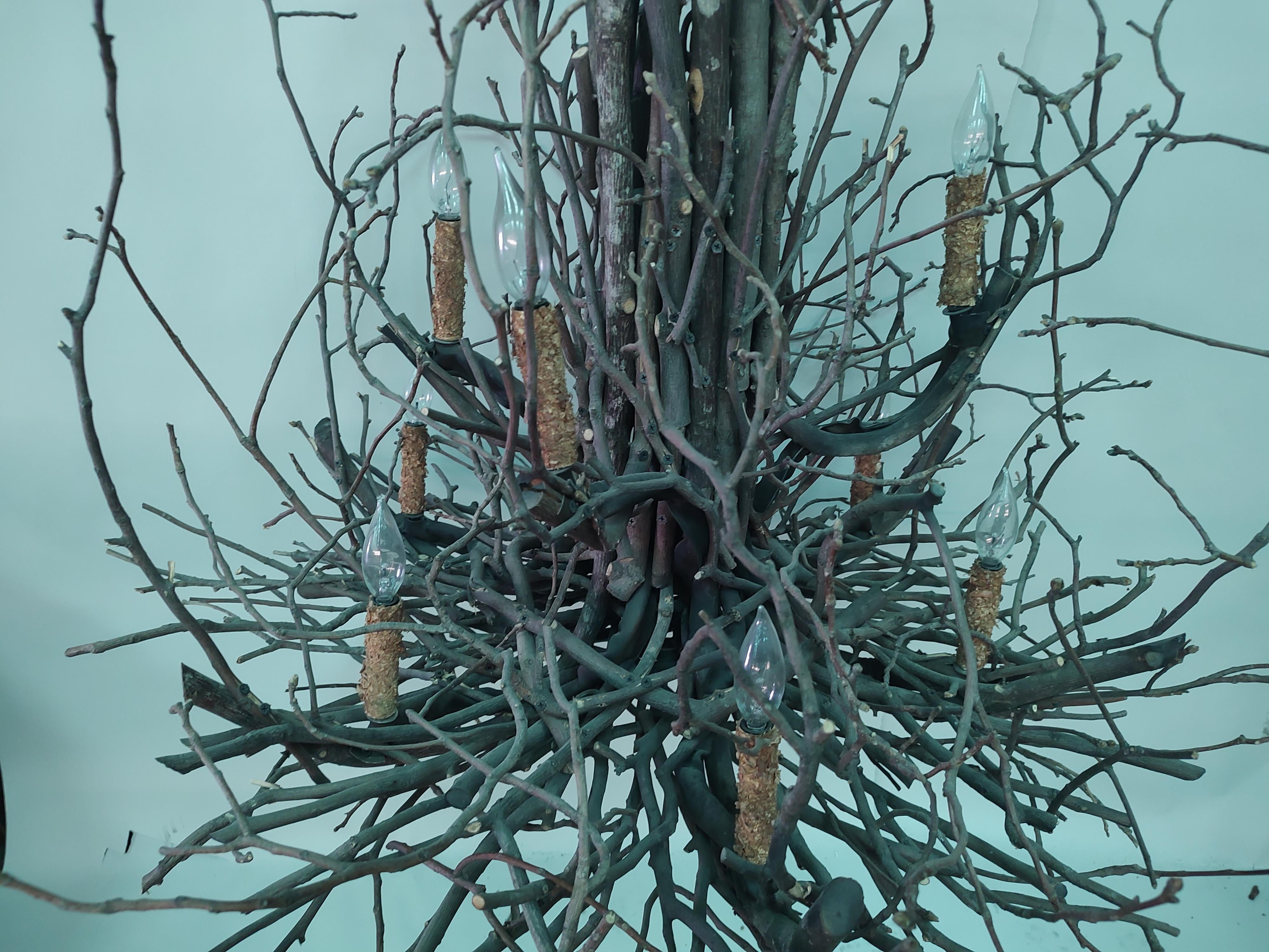 American Adirondack Arts & Crafts Bent Twig 10 Arm Chandelier 1 Available
