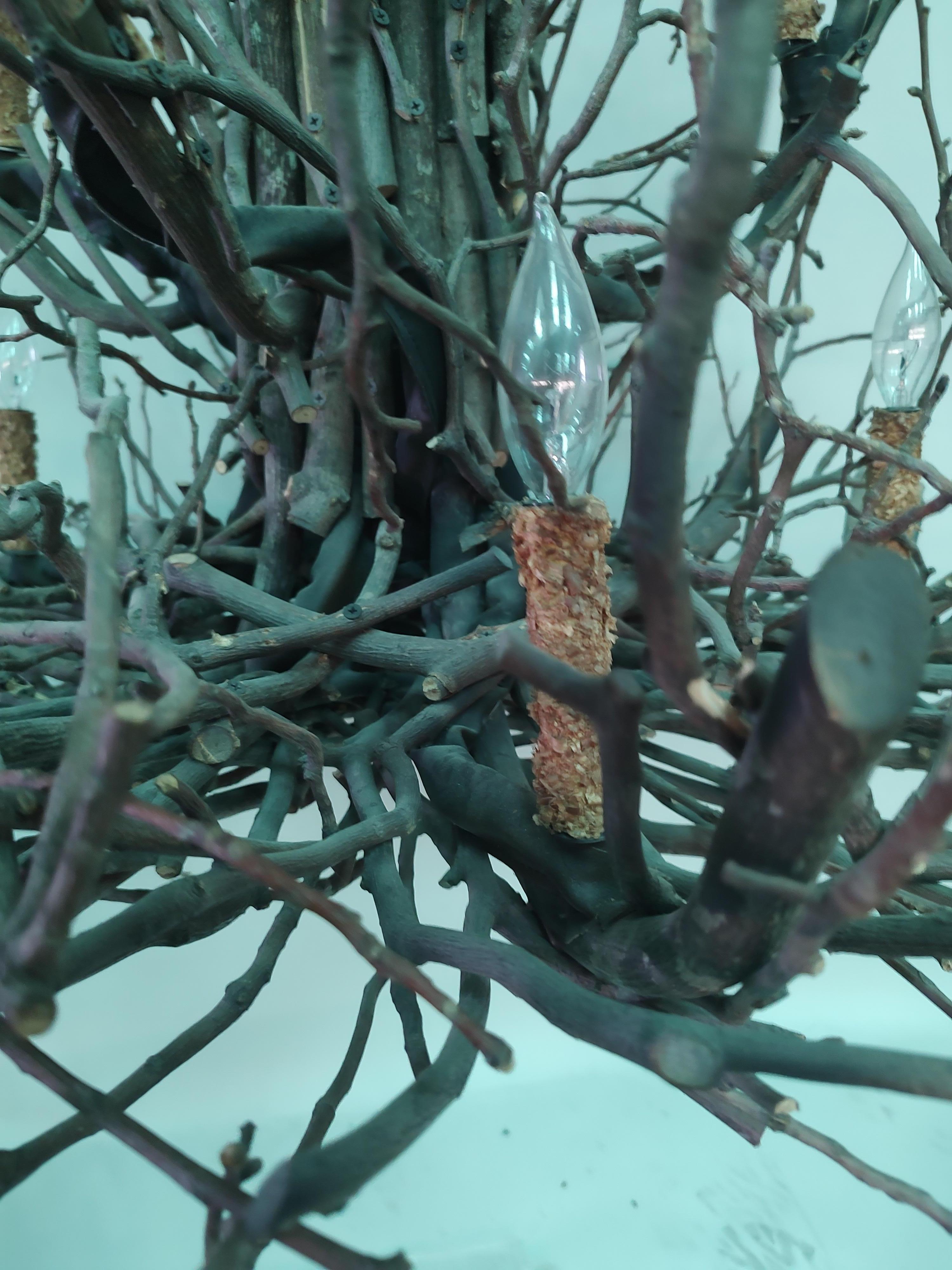Hand-Crafted Adirondack Arts & Crafts Bent Twig 10 Arm Chandelier 1 Available