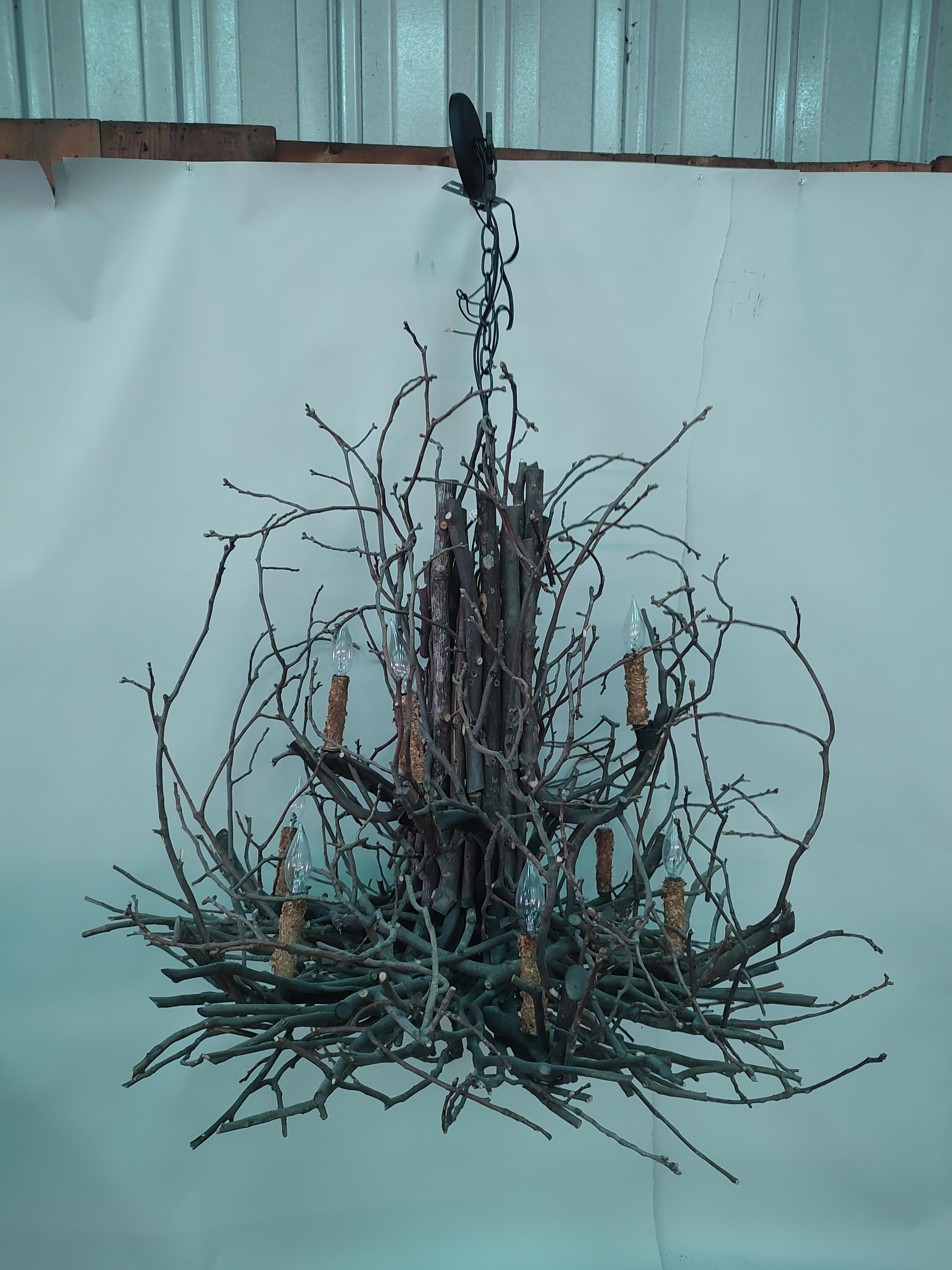 Adirondack Arts & Crafts Bent Twig 10 Arm Chandelier 1 Available In Good Condition In Port Jervis, NY