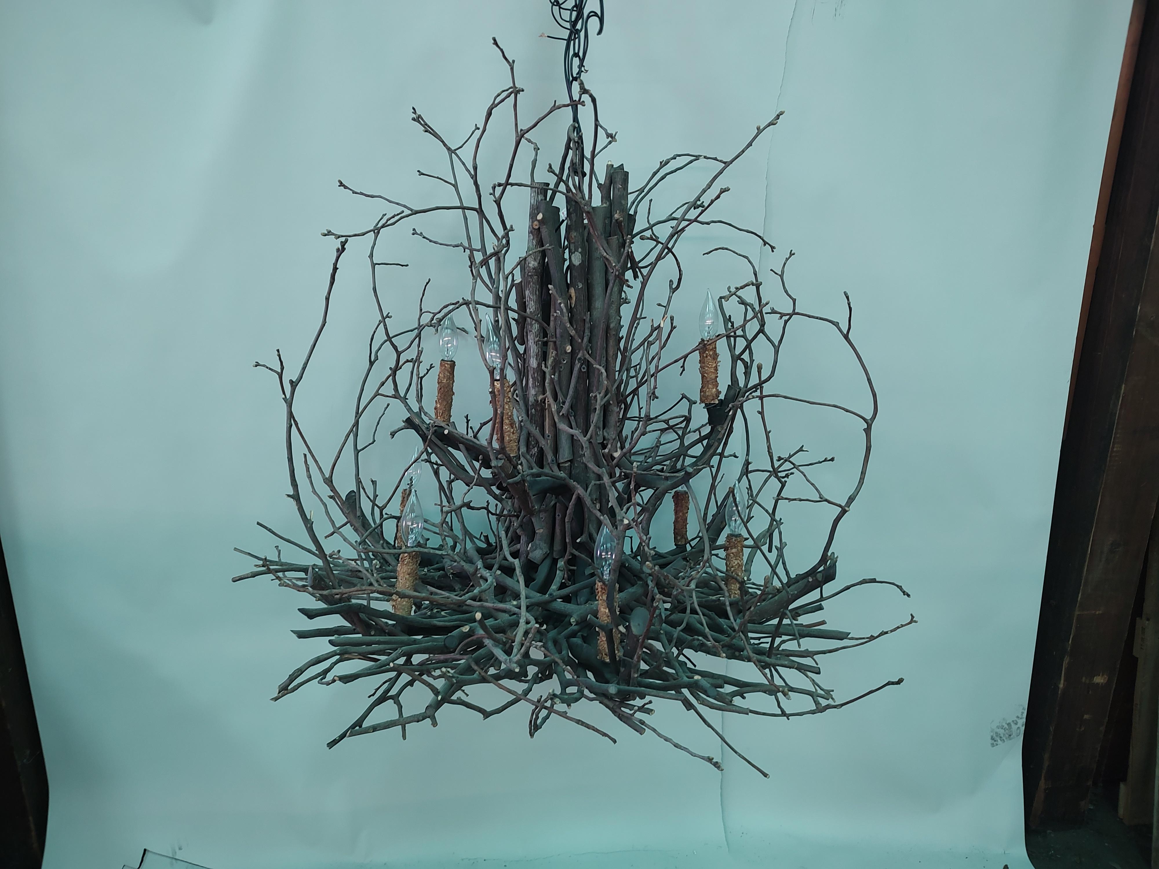 Contemporary Adirondack Arts & Crafts Bent Twig 10 Arm Chandelier 1 Available