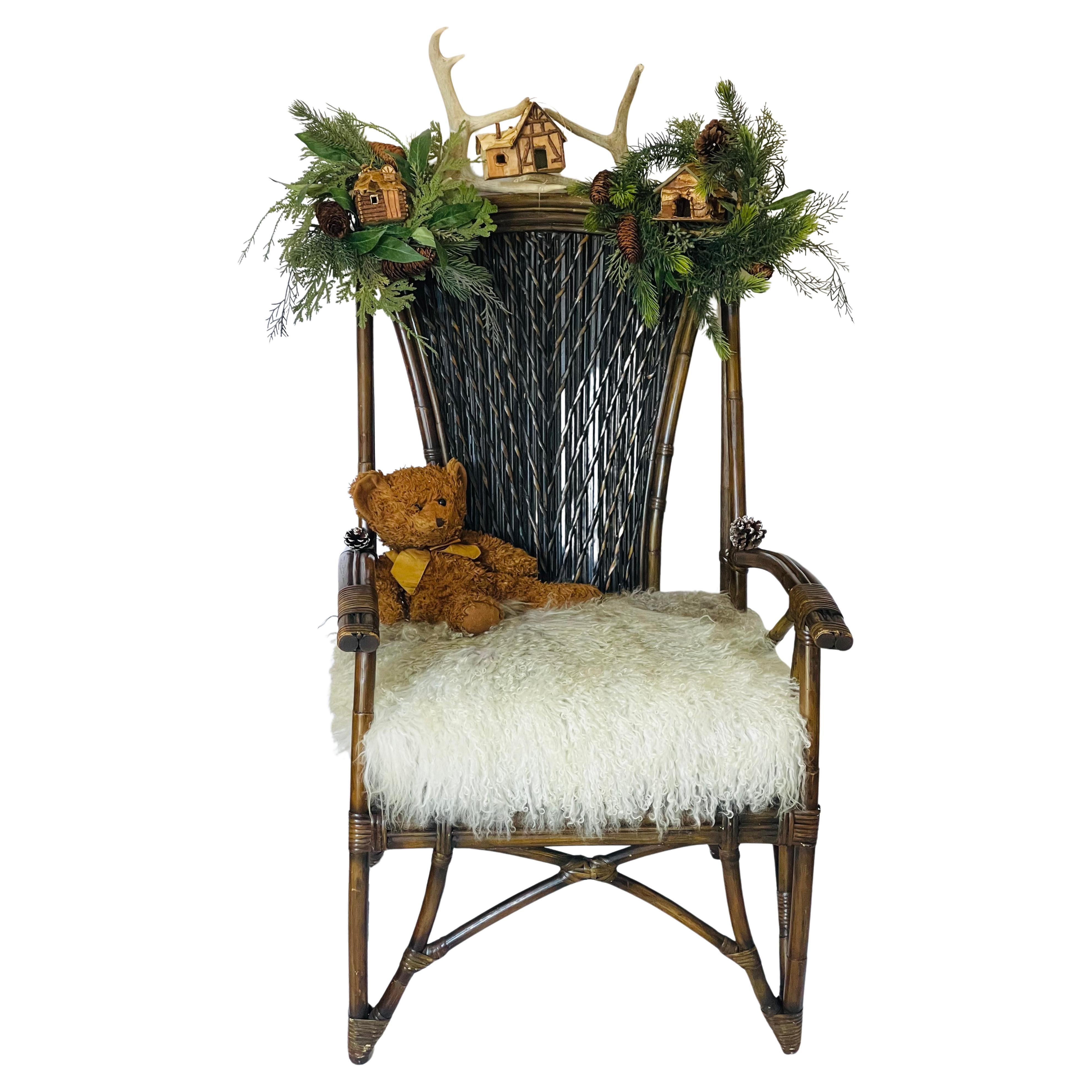 Adirondack Bamboo Chair with Mongolian Lamb Pillow and Teddy Bear For Sale