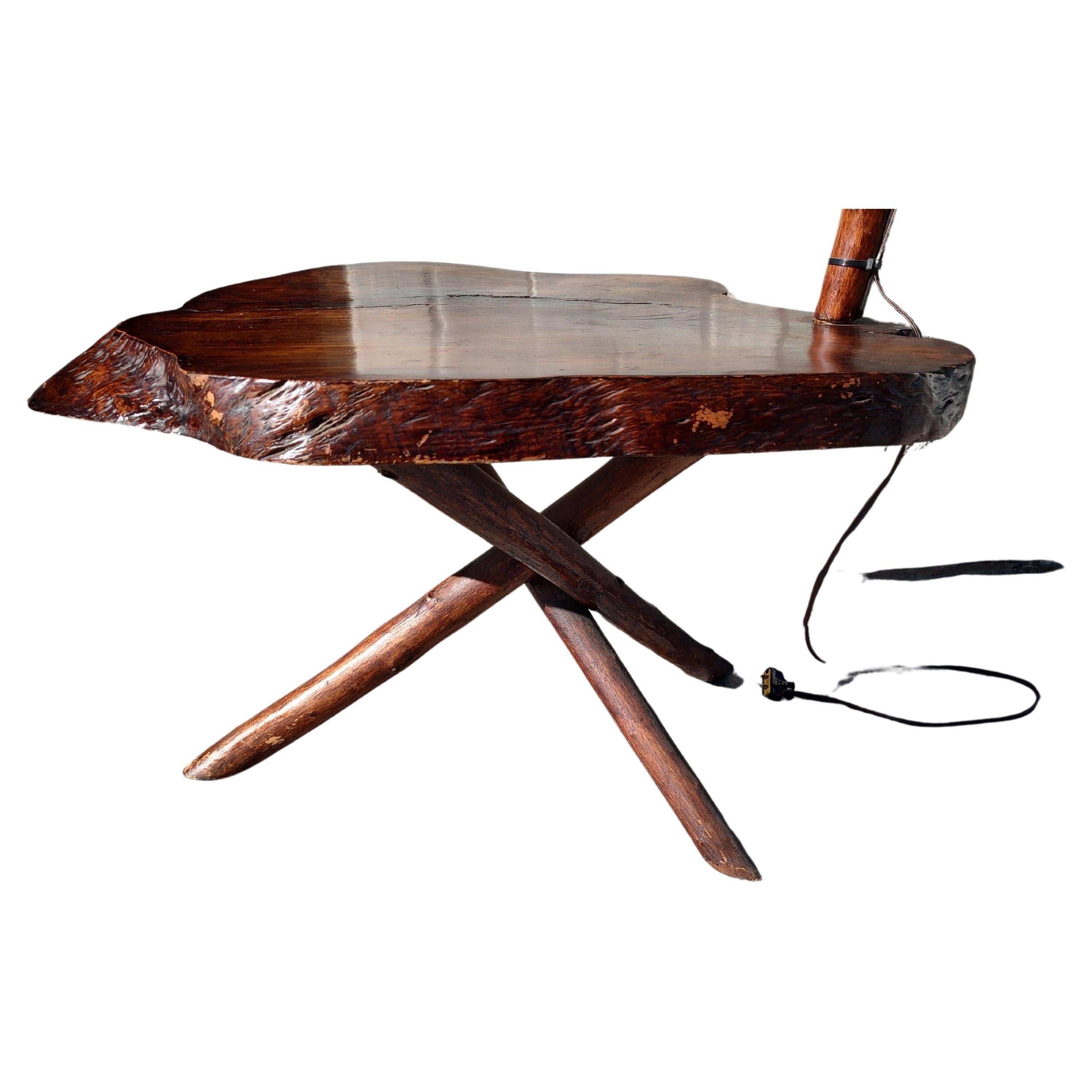 Hand-Crafted Adirondack Bent Twig Floor Lamp with Tri Leg Table Base For Sale
