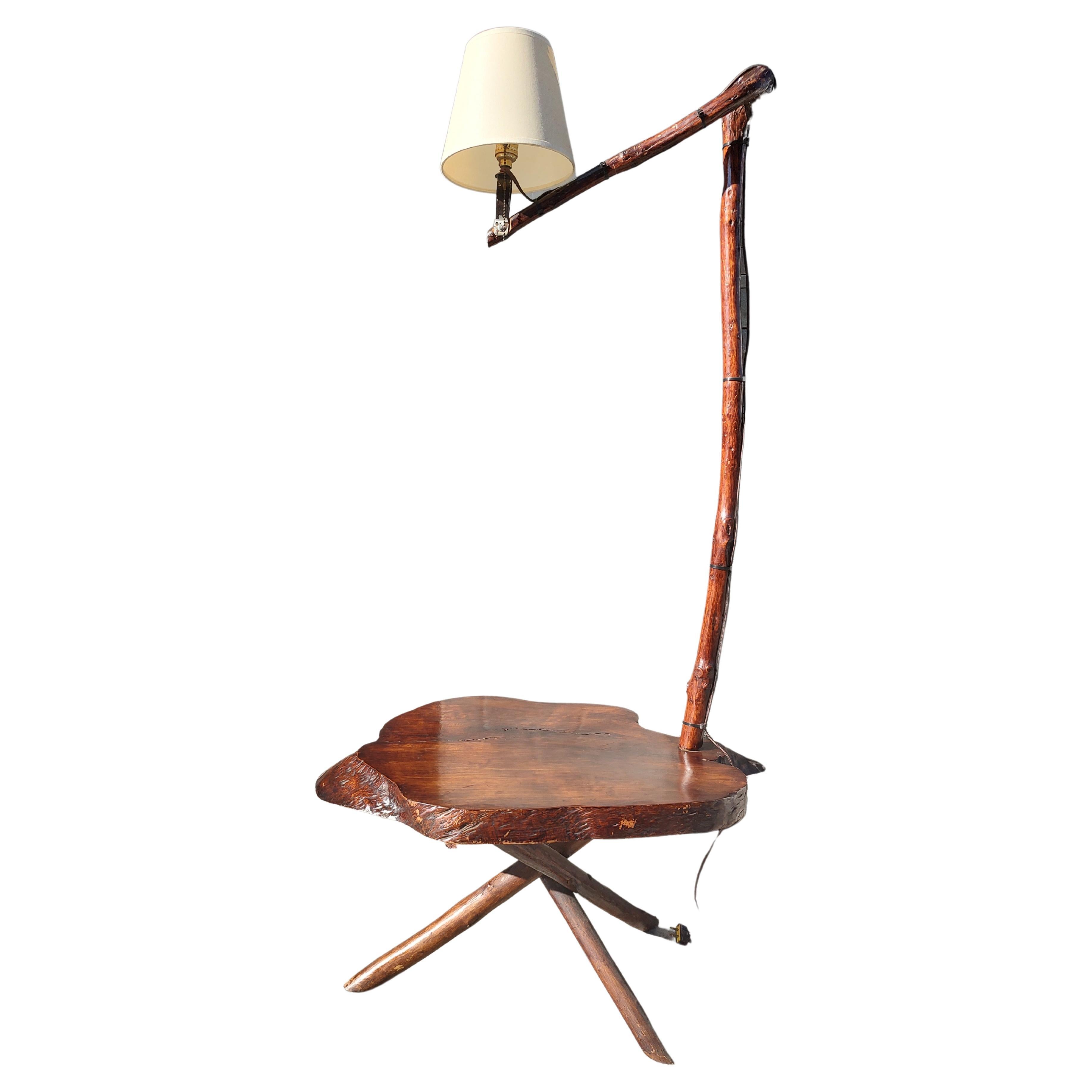 Mid-20th Century Adirondack Bent Twig Floor Lamp with Tri Leg Table Base For Sale