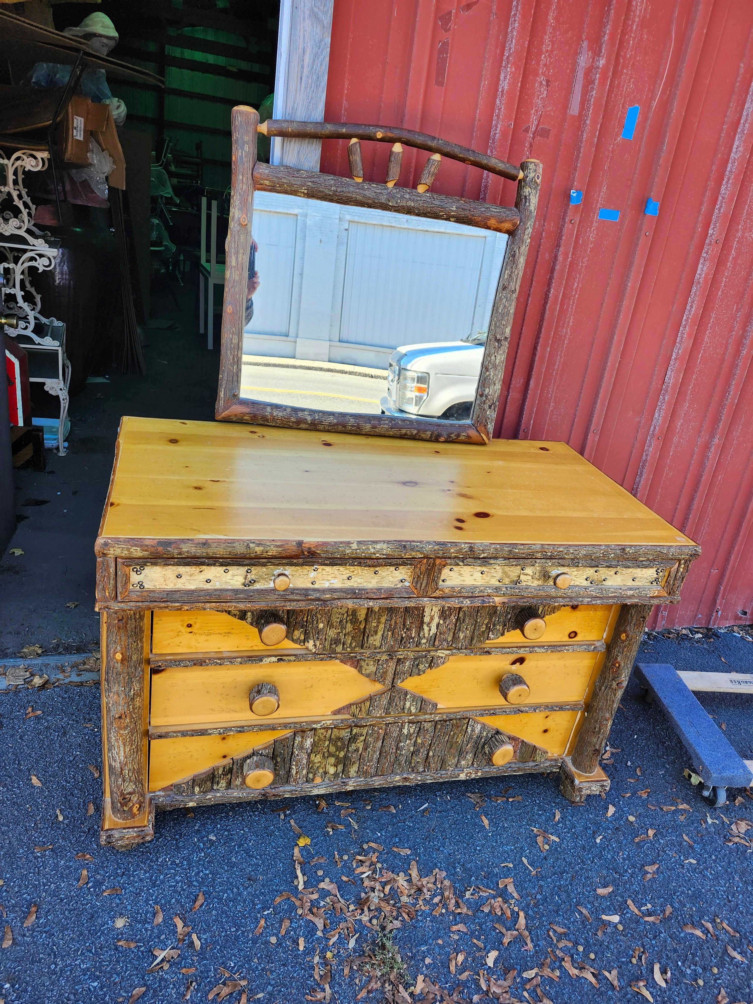 Stile Adirondack Specchio da parete Adirondack Birch W Pine Old Hickory in vendita