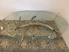 Adirondack Chic Elk Antler & Oval Glass Coffee Table