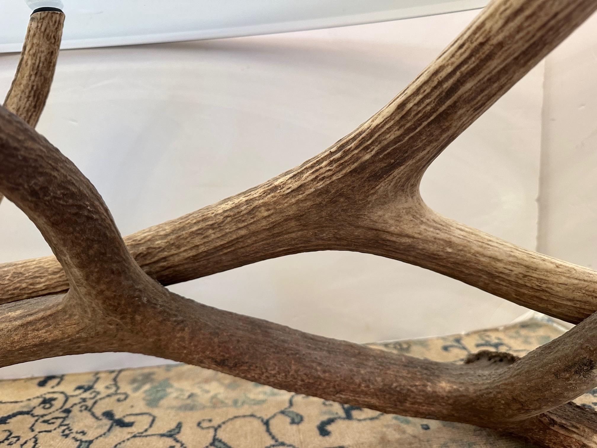 Table basse en bois d'élan et verre ovale Adirondack Chic en vente 1