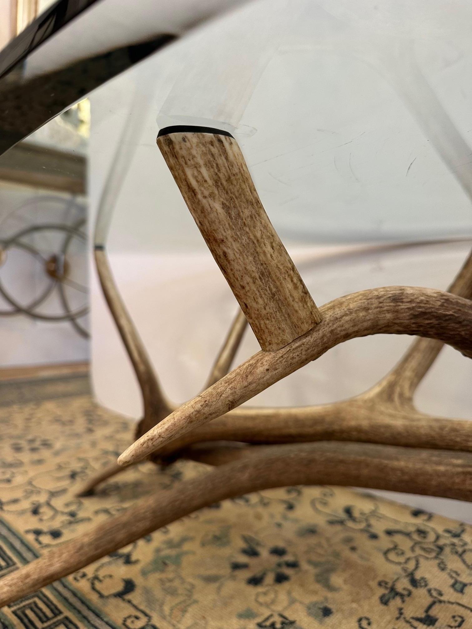 Table basse en bois d'élan et verre ovale Adirondack Chic en vente 2